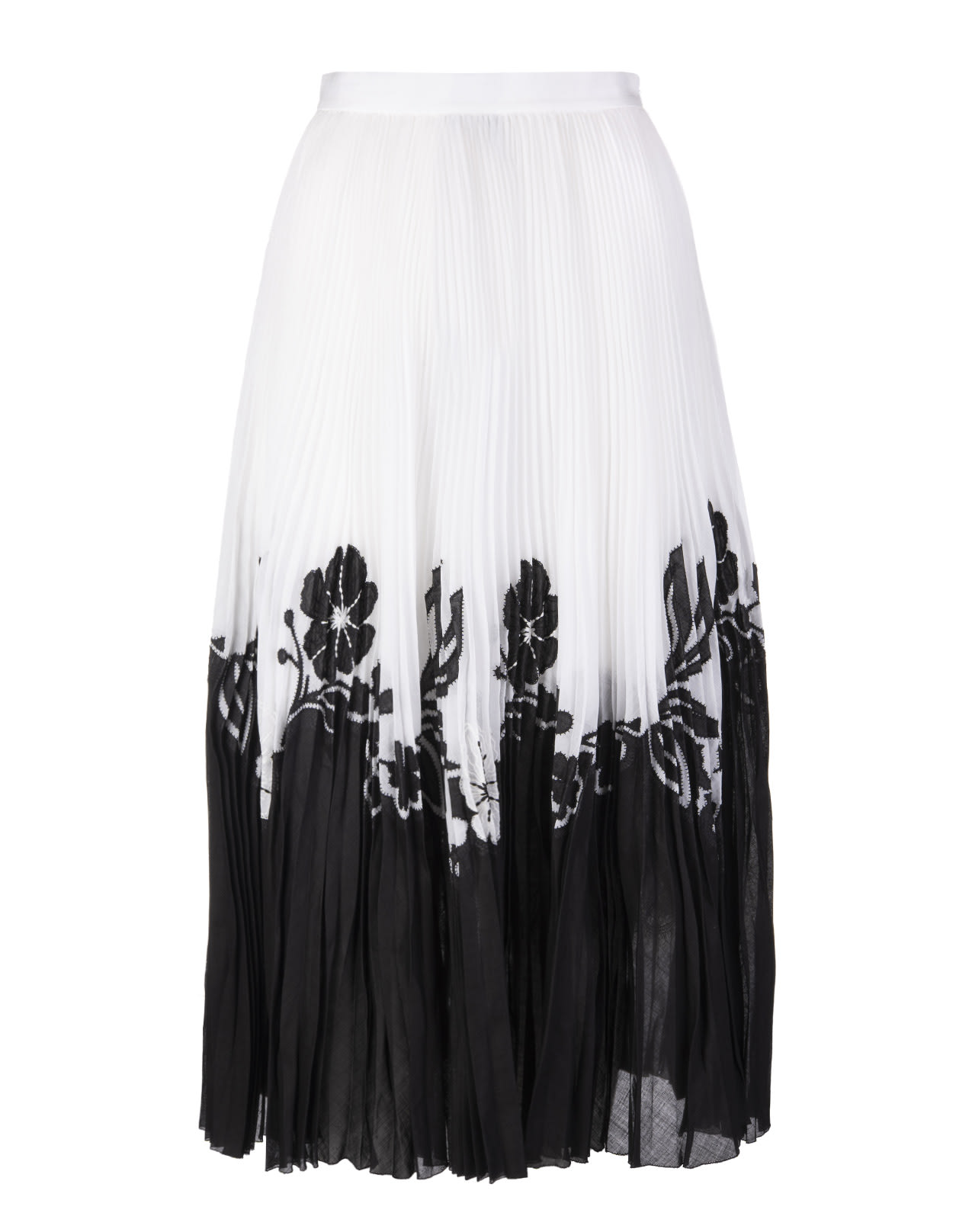 Ermanno Scervino Pleated Midi Skirt With Embroidered Floral Inlays