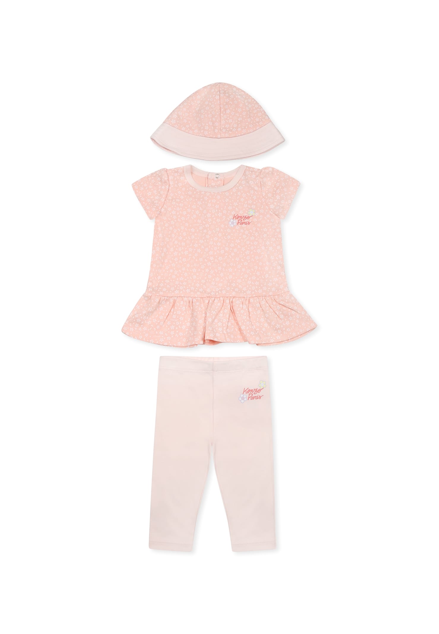 Kenzo Pink Birth Set For Baby Girl With Floral Print In Pink