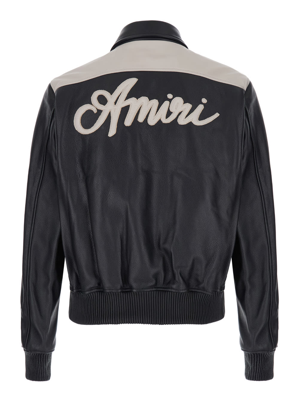 Shop Amiri Black Bomber Jacket With Logo Detail In Leather Man