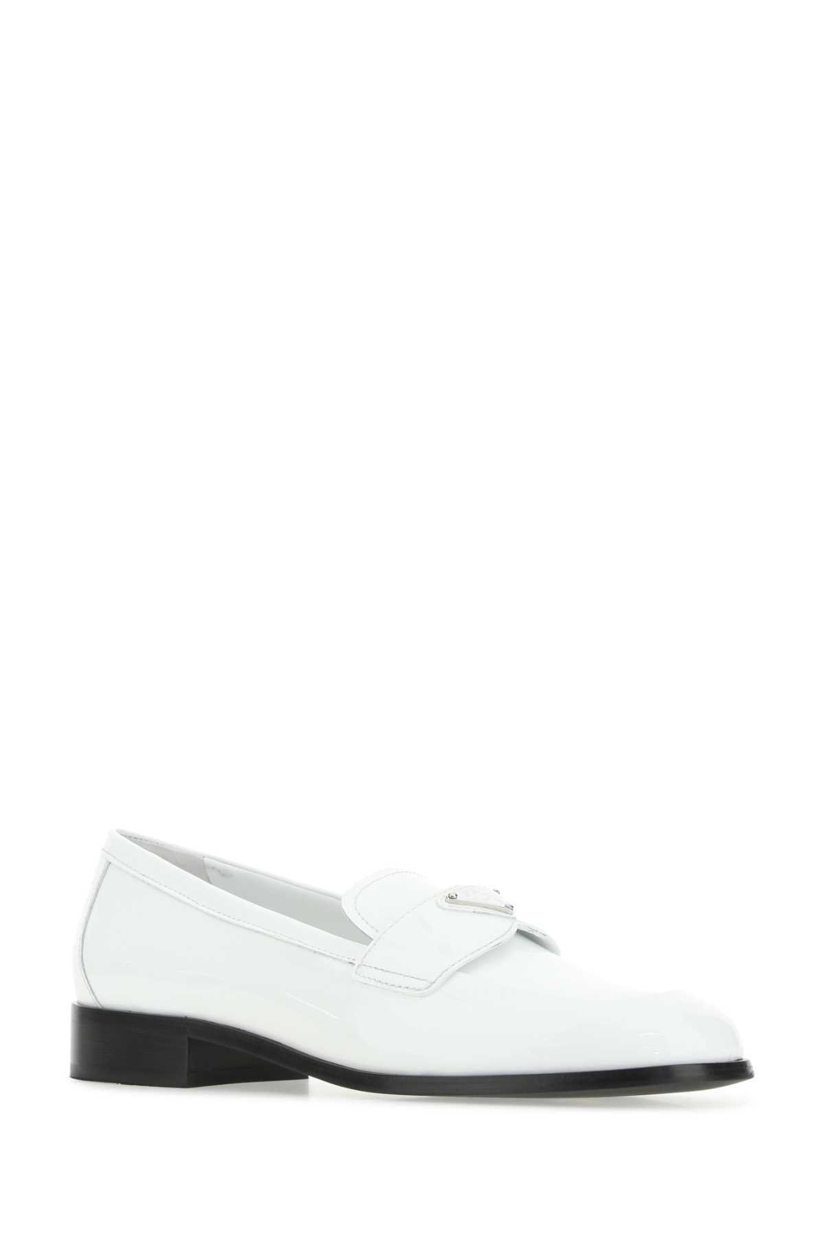 Shop Prada White Leather Loafers In F0009