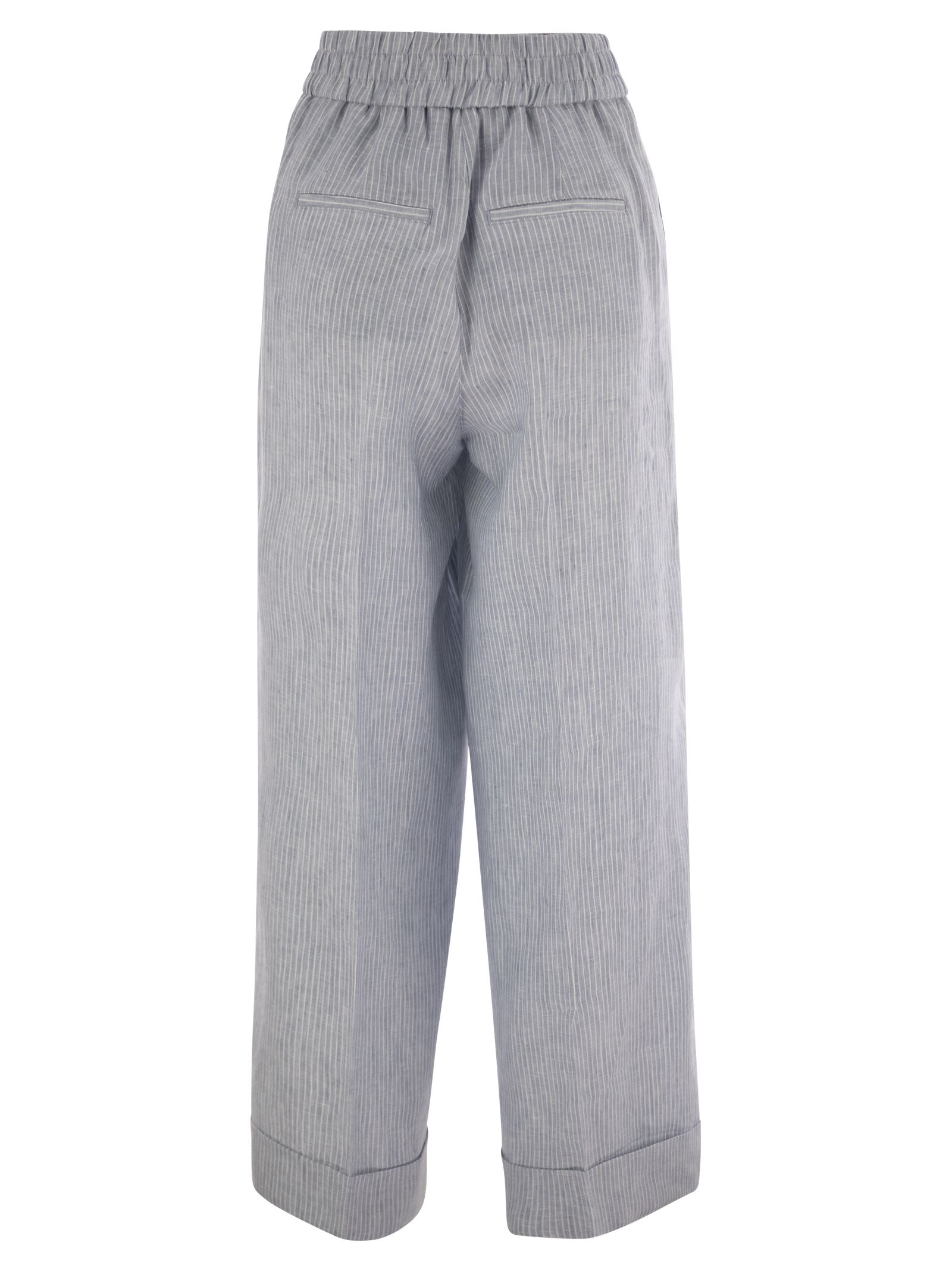 Peserico Linen Trousers With Striped Pattern In Gray
