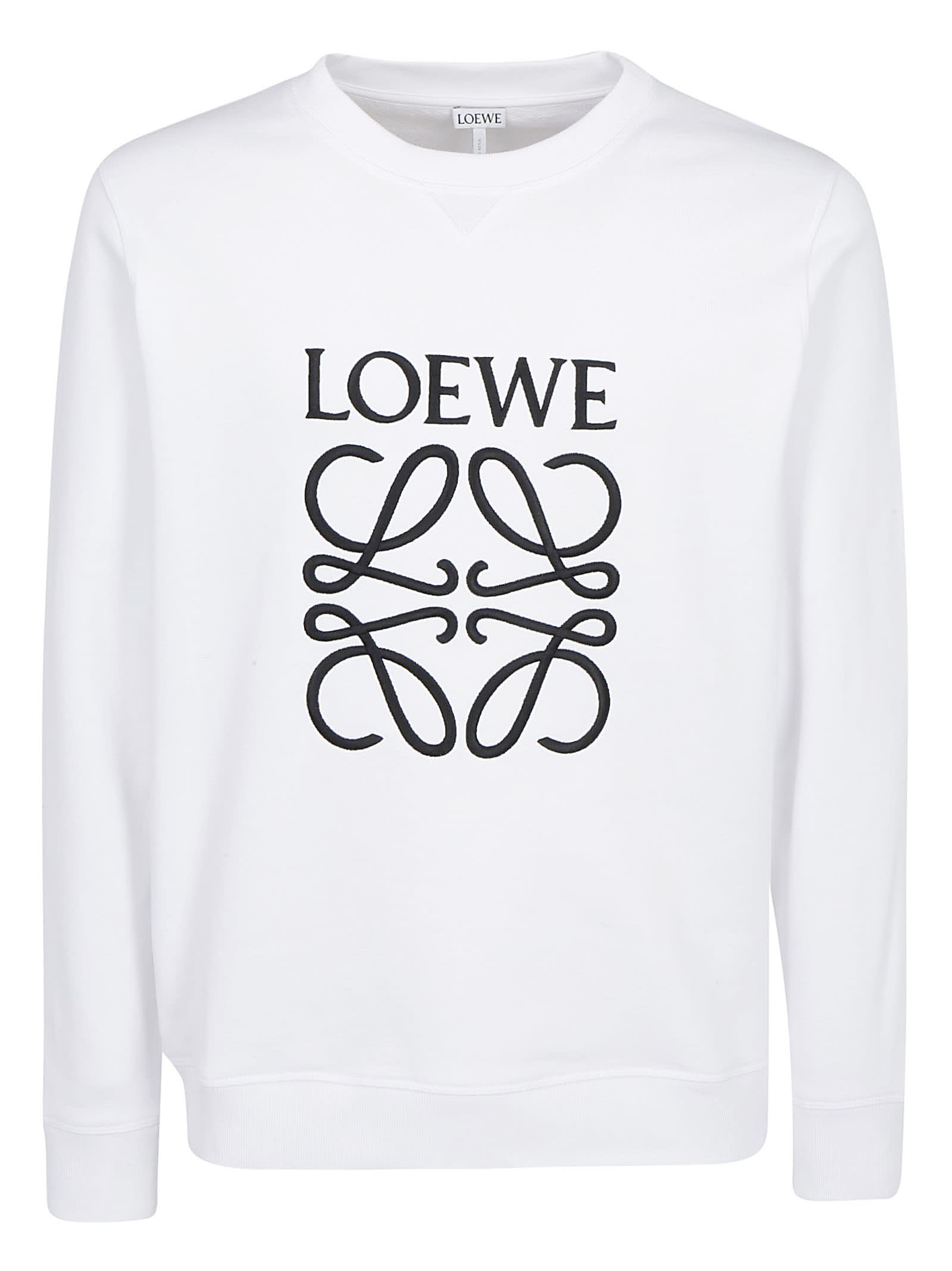 loewe anagram-embroidered cotton sweatshirt in white modesens