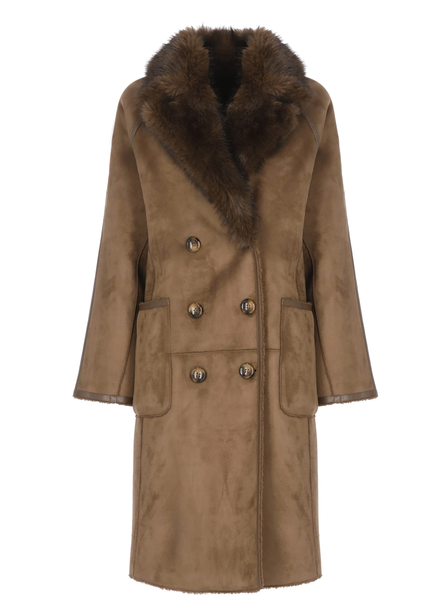 Betta Corradi Synthetic Leather Reversible Coat In Brown