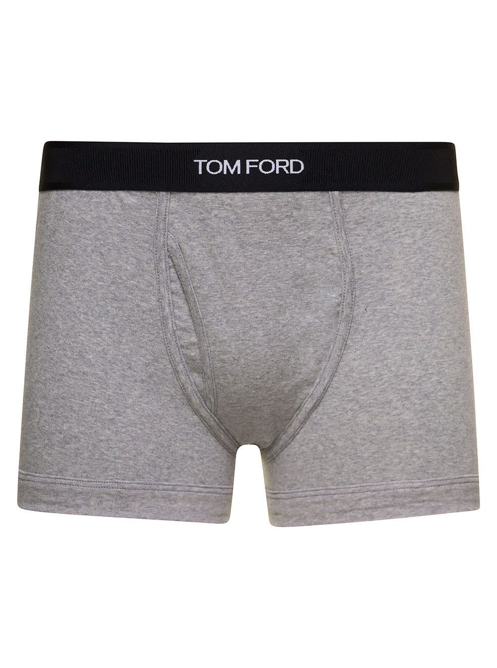 TOM FORD GREY BOXER BRIEF WITH ELASTICATED LOGGED WAISTBAND IN COTTON STRETCH MAN