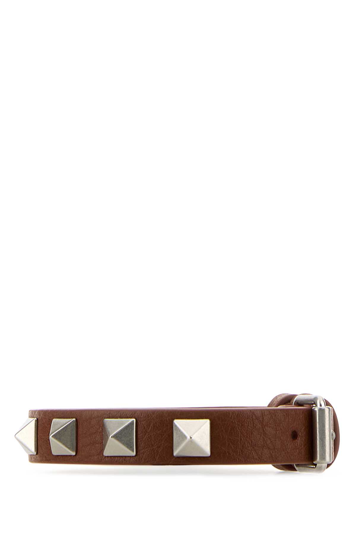 Valentino Garavani Men Caramel Leather Rockstud Bracelet In Deepcaramel