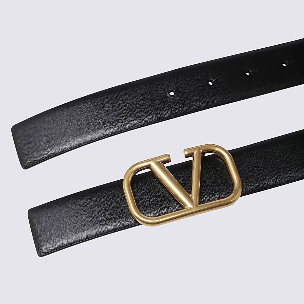 Shop Valentino Black And Gold Leather Belt In Nero/gold