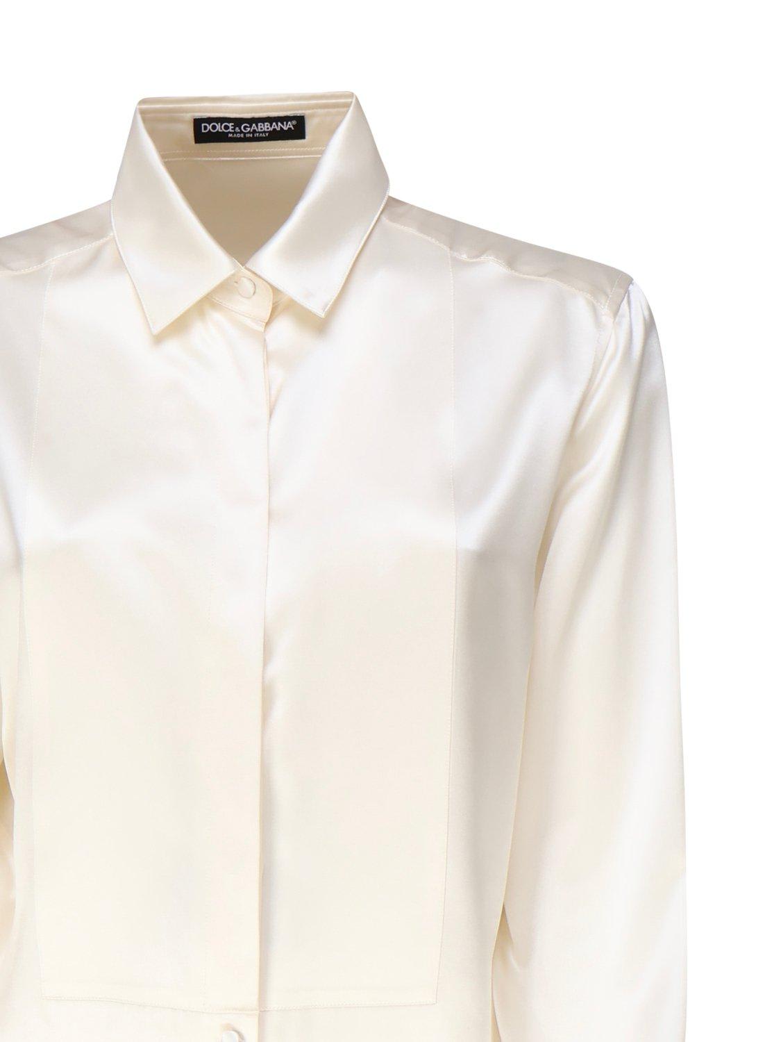 Shop Dolce & Gabbana Long-sleeved Satin Shirt In Bianco