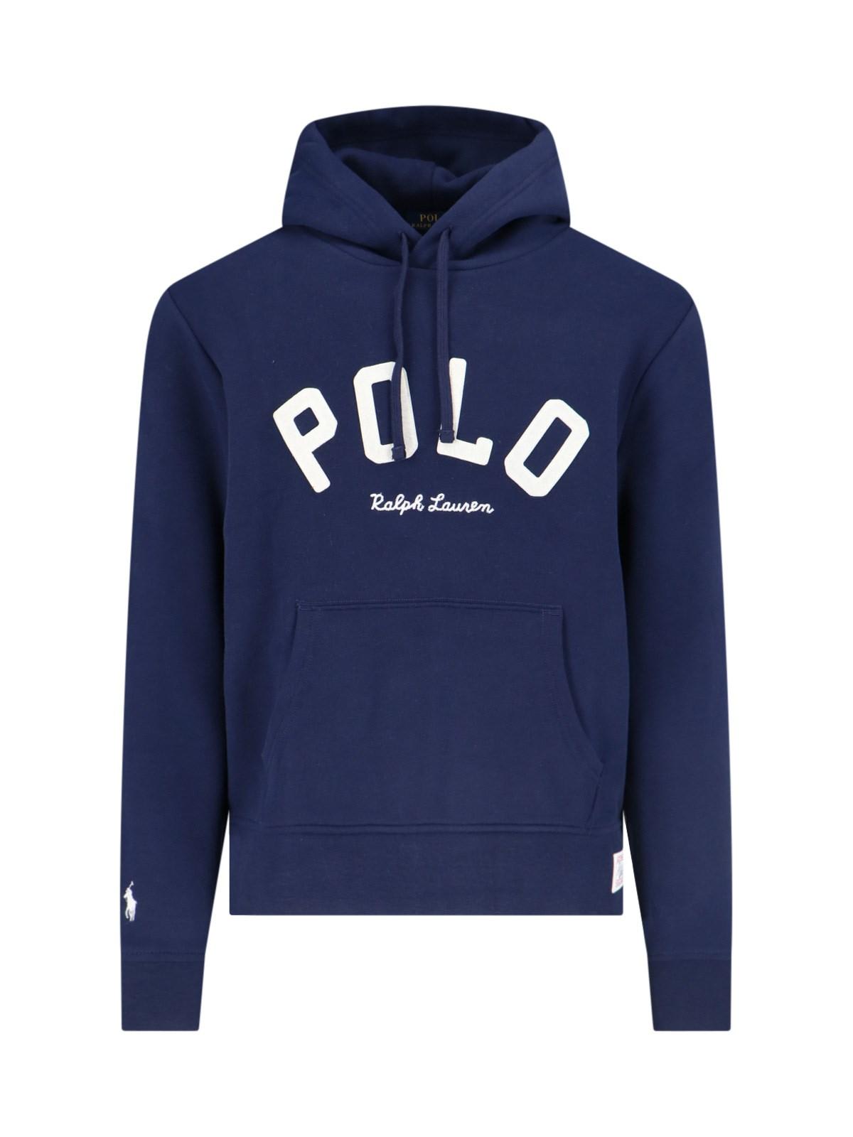 Shop Polo Ralph Lauren Logo Hoodie Fleece In Navy