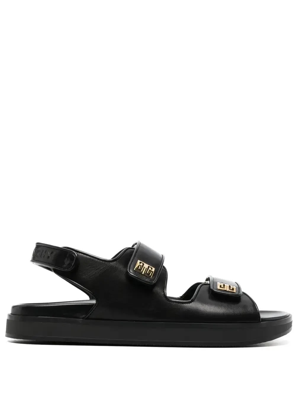 Givenchy Black Leather Sandals With 4g Logo Plaque