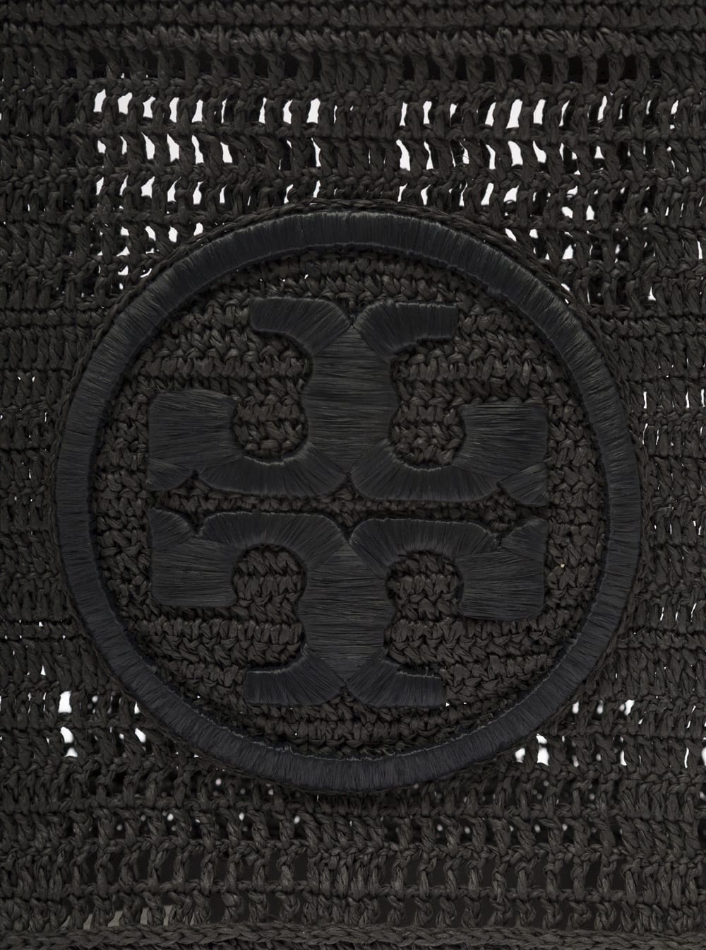 Shop Tory Burch Black Tote Bag With Jacquard Logo In Crochet Woman