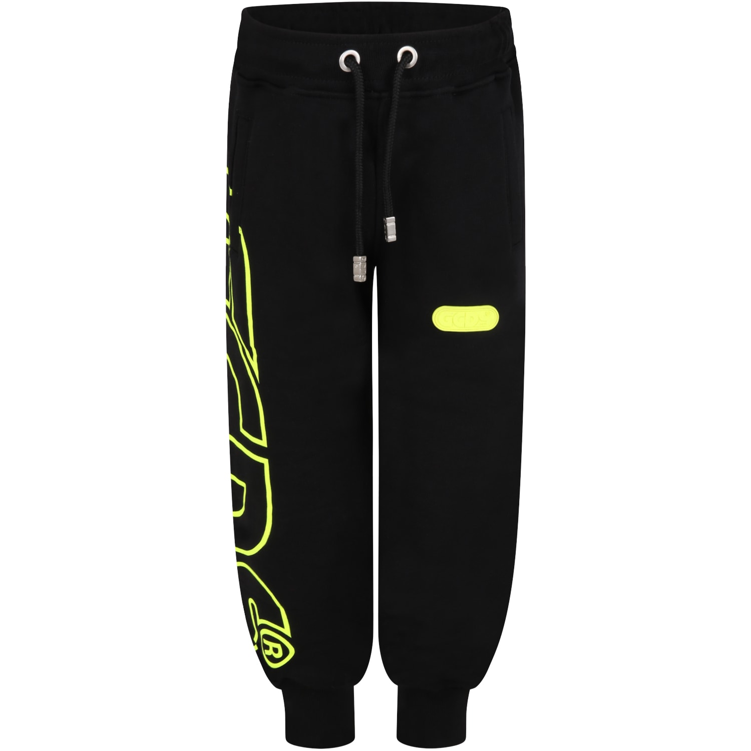 GCDS Mini Black Sweatpants For Kids With Yellow Neon Logo
