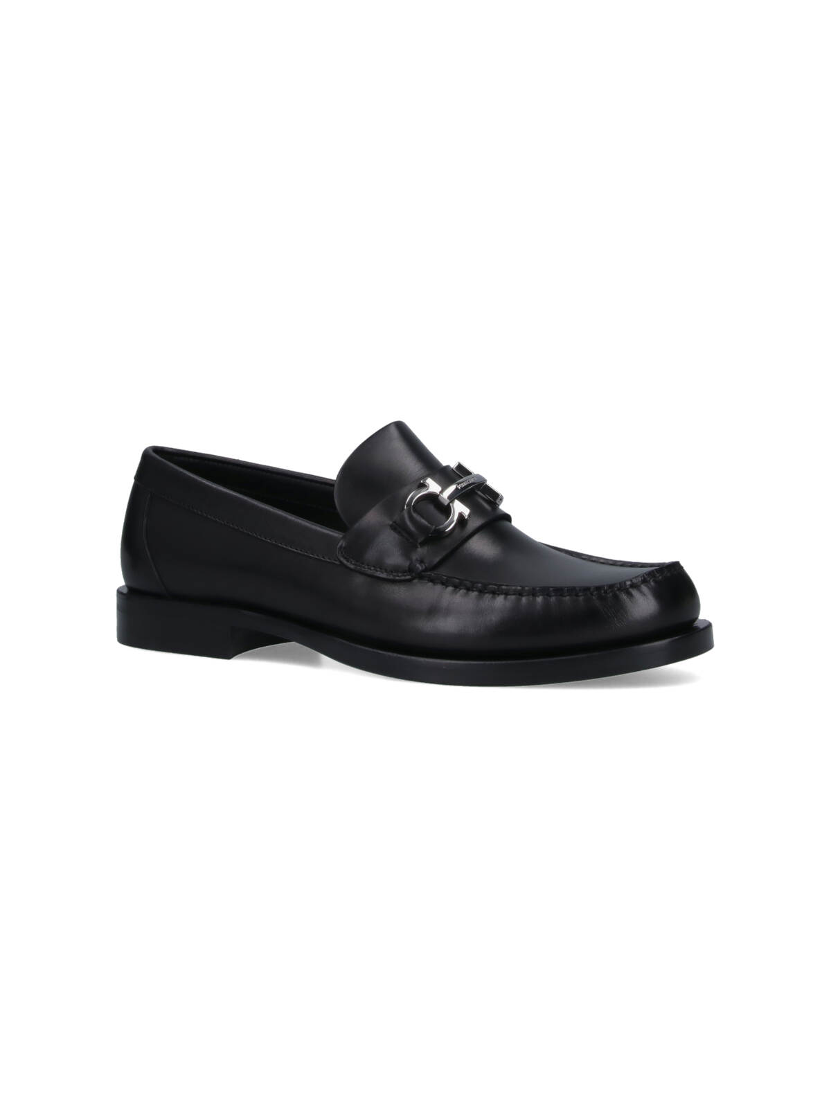 Ferragamo Gancini Ornament Loafers In Calf Leather In Black