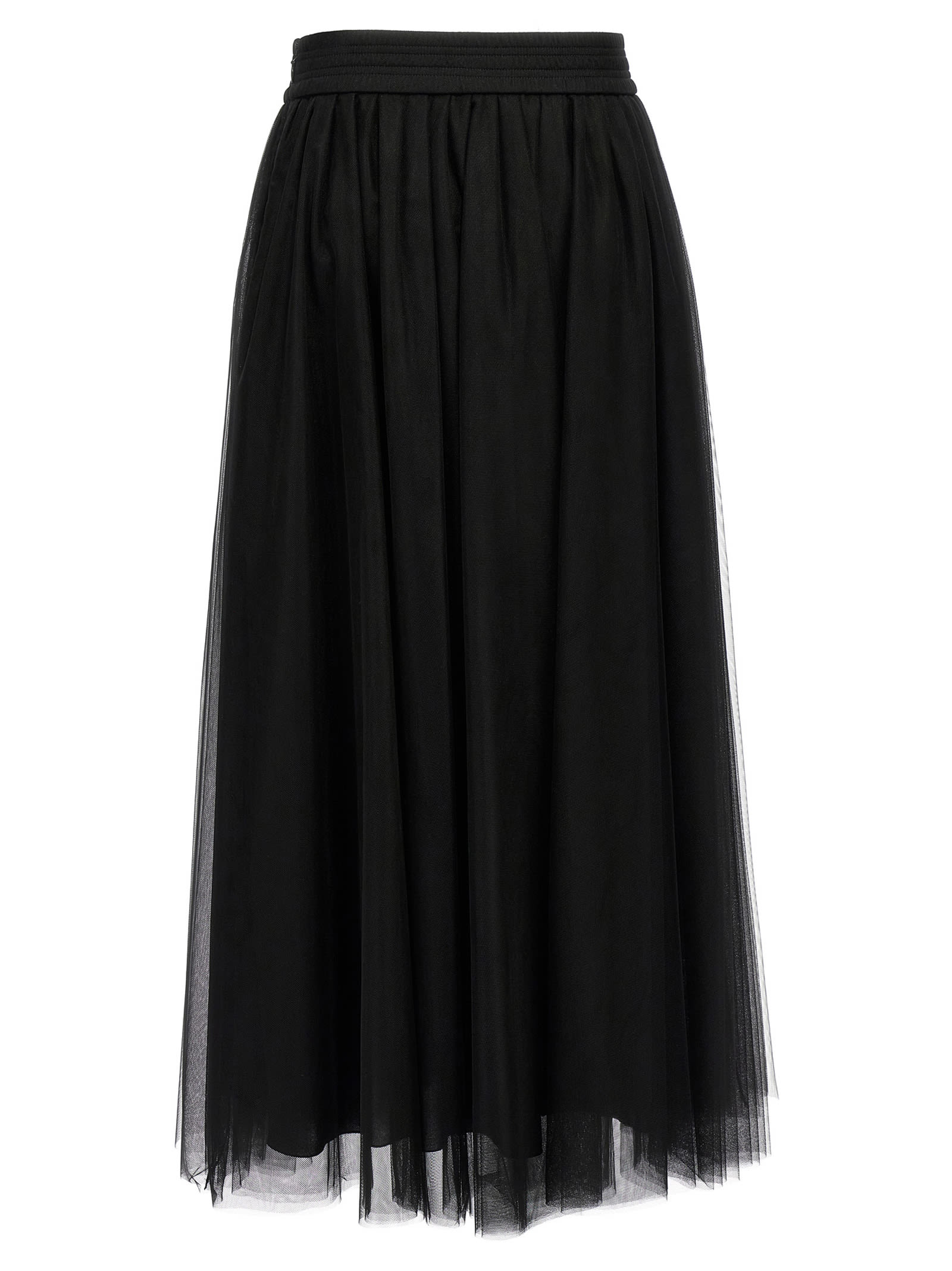 Fabiana Filippi Maxi Skirt With Tulle Overlay And Elastic Waistband In Black