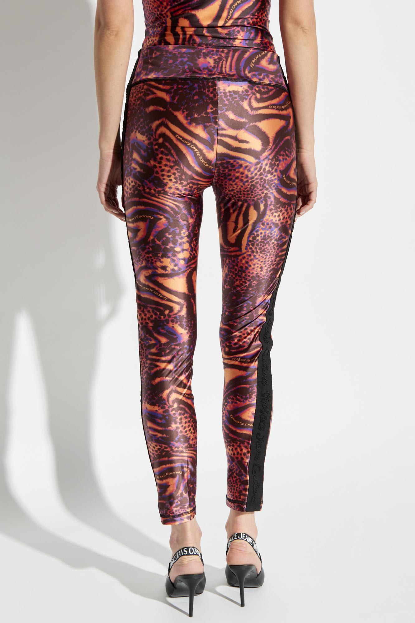 Shop Versace Jeans Couture Leggings With Animal Print In Orange