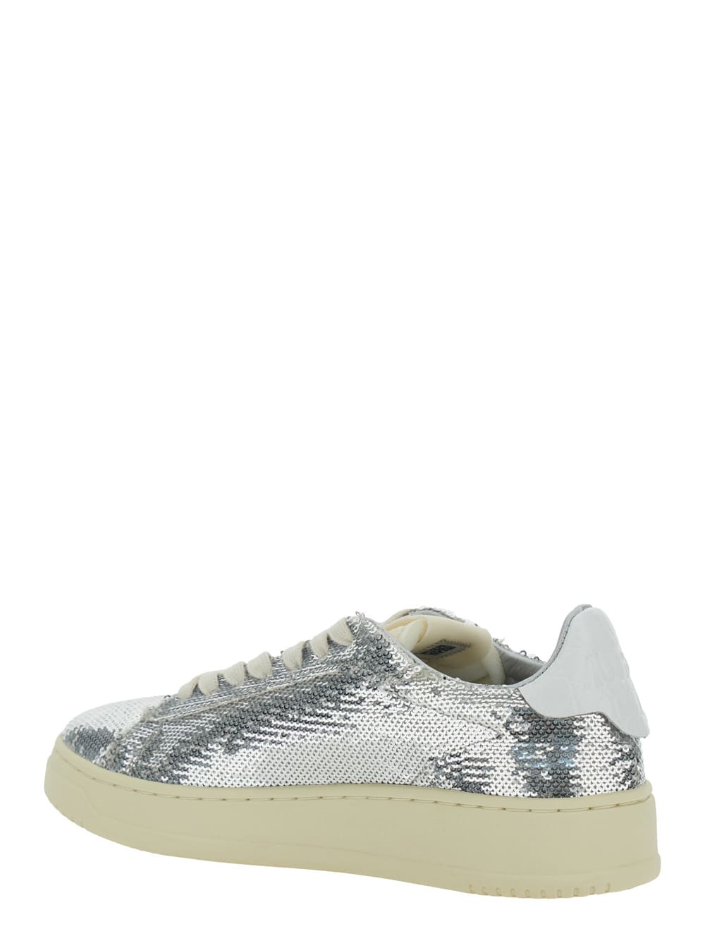 Autry Sequined Low Top Sneakers With Fabric Upper In Silver