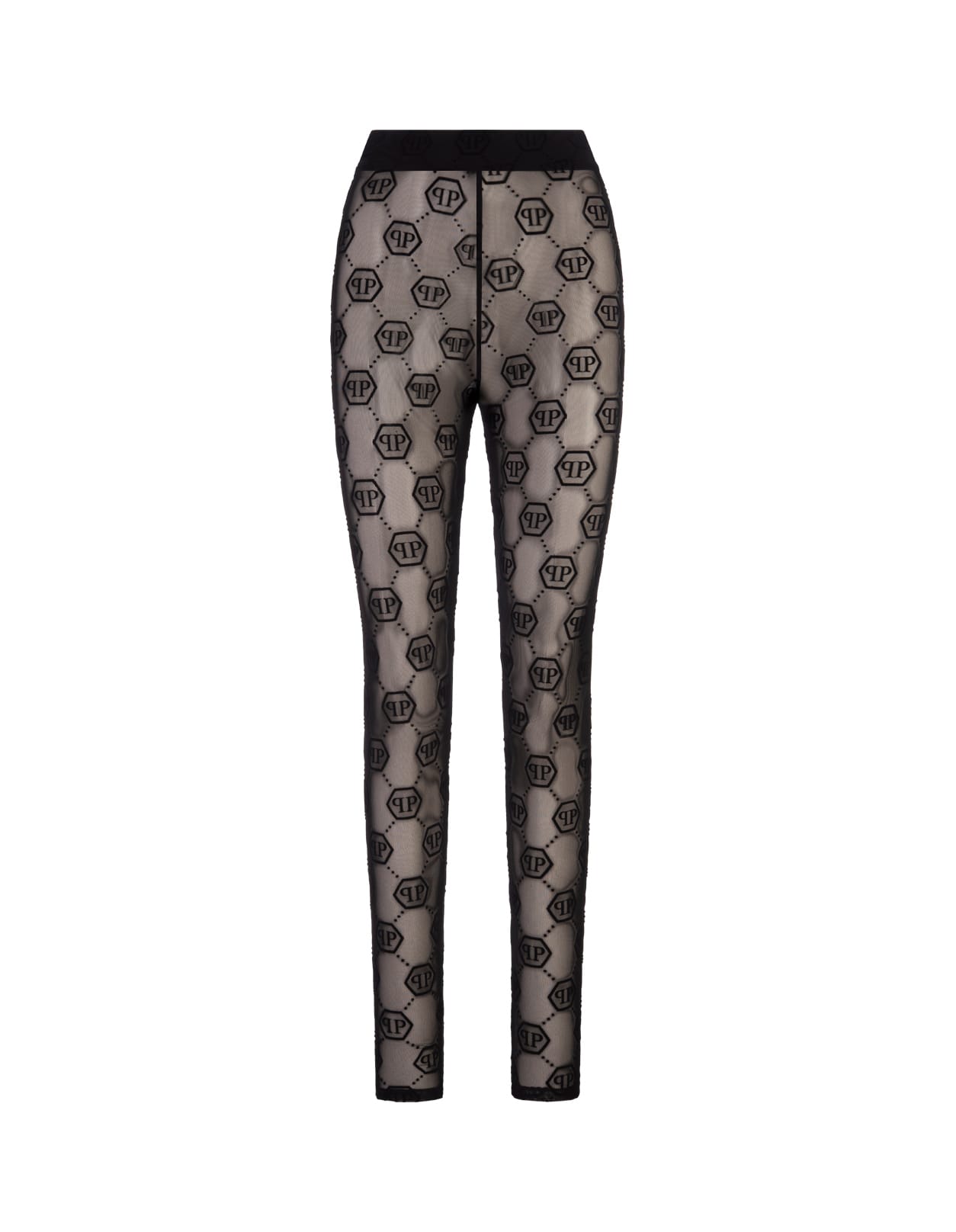 Shop Philipp Plein Black Tulle Leggings Monogram