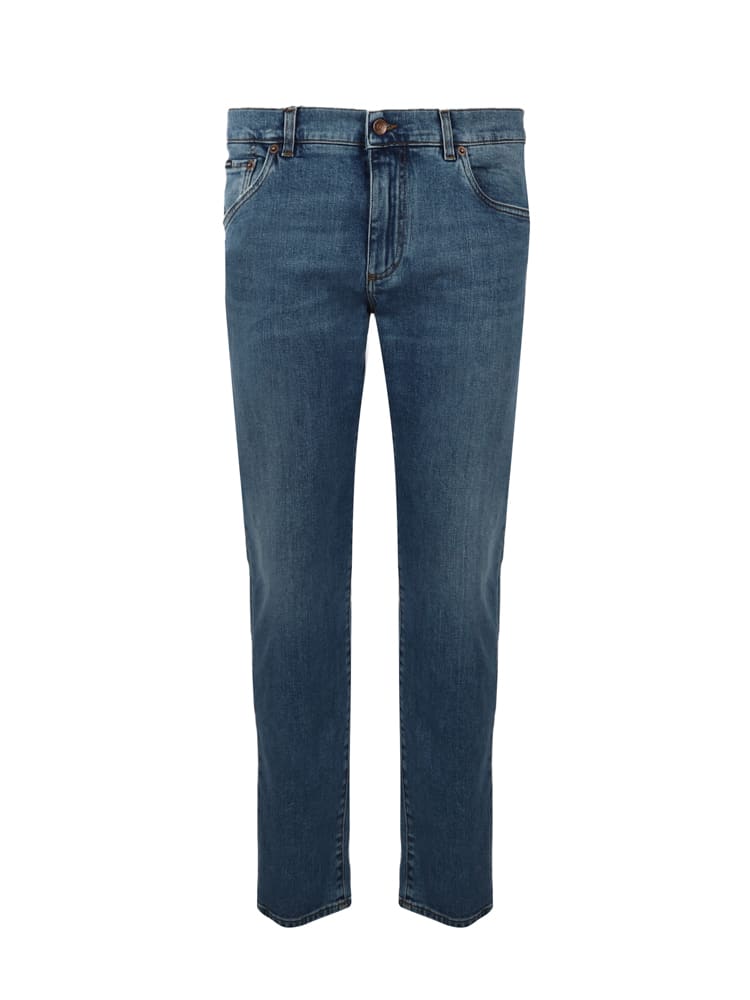 dolce & gabbana mid blue wash slim-fit stretch jeans