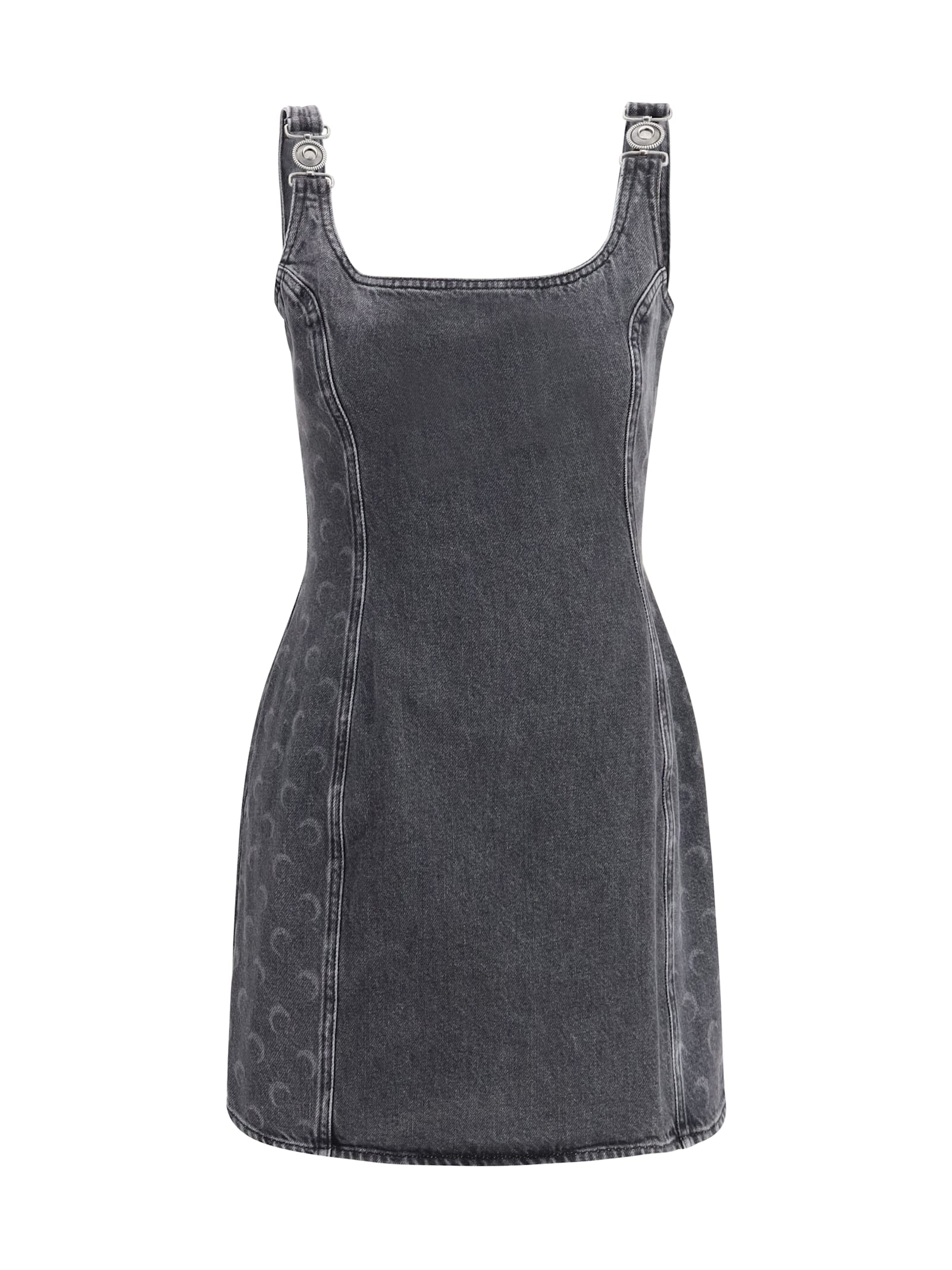 Marine Serre Moon Laser Denim Sleeveless Mini Dress In Gray