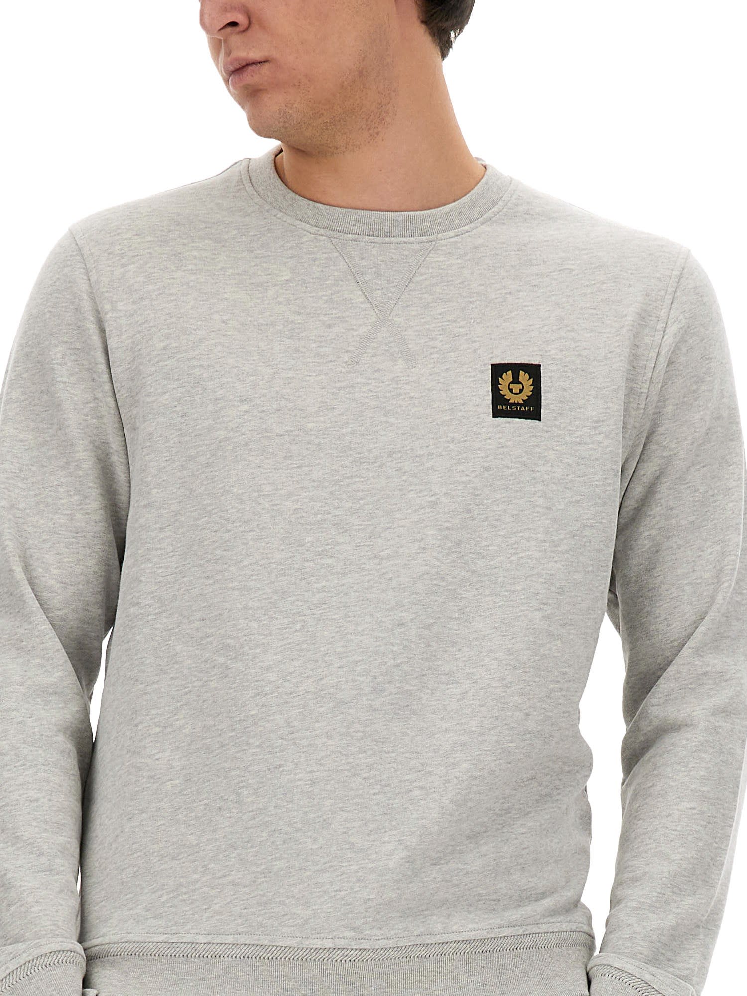 Shop Belstaff Logo Patched Ribbed Sweatshirt In Old Silver Heather