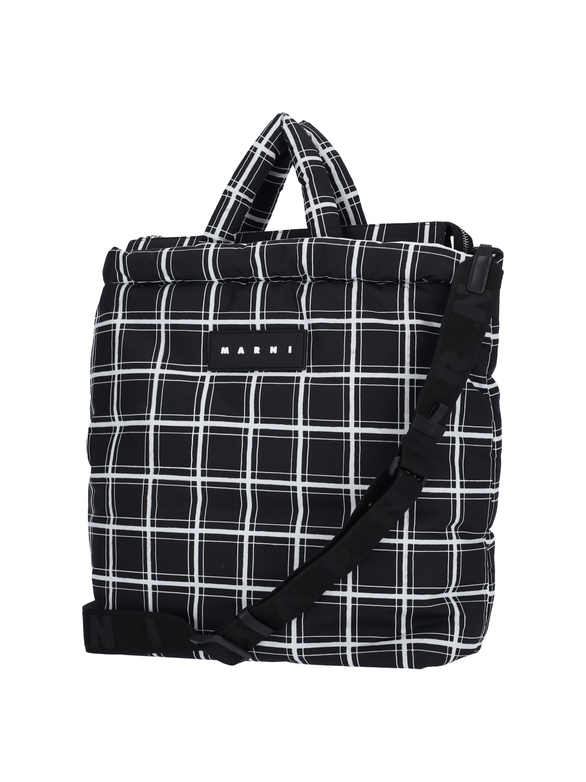 Shop Marni Check Tote Bag In Black