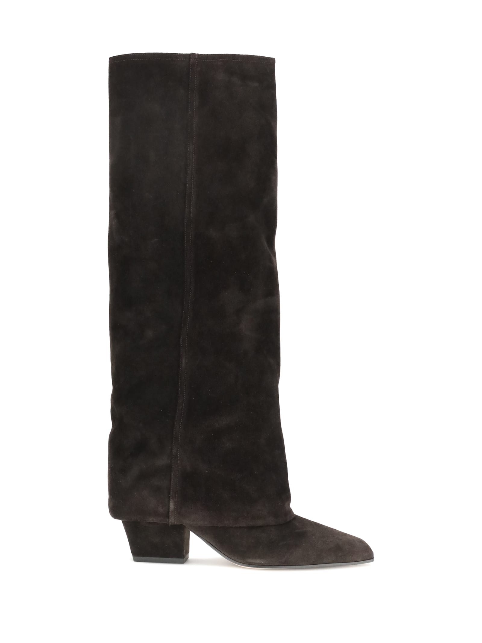 Paris Texas Jane Folded Suede Knee Boots In Brown