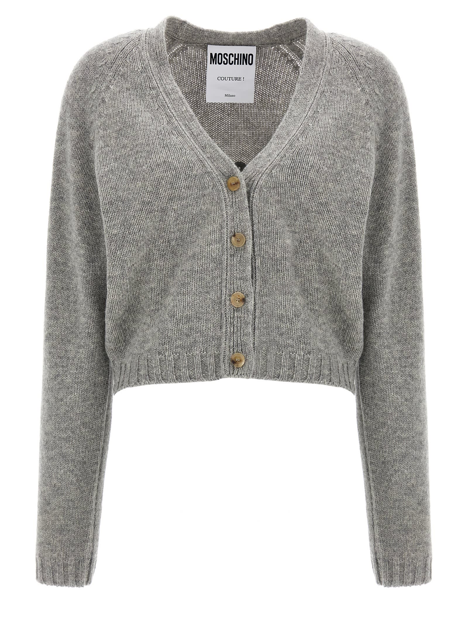 Shop Moschino 100% Shrunk Cardigan In Gray