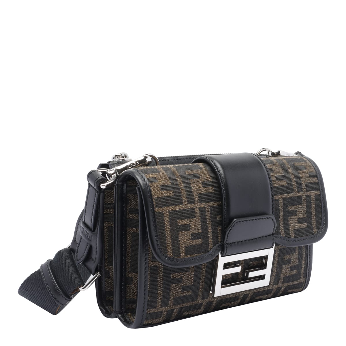 Fendi Double Baguette Crossbody Bag In Black