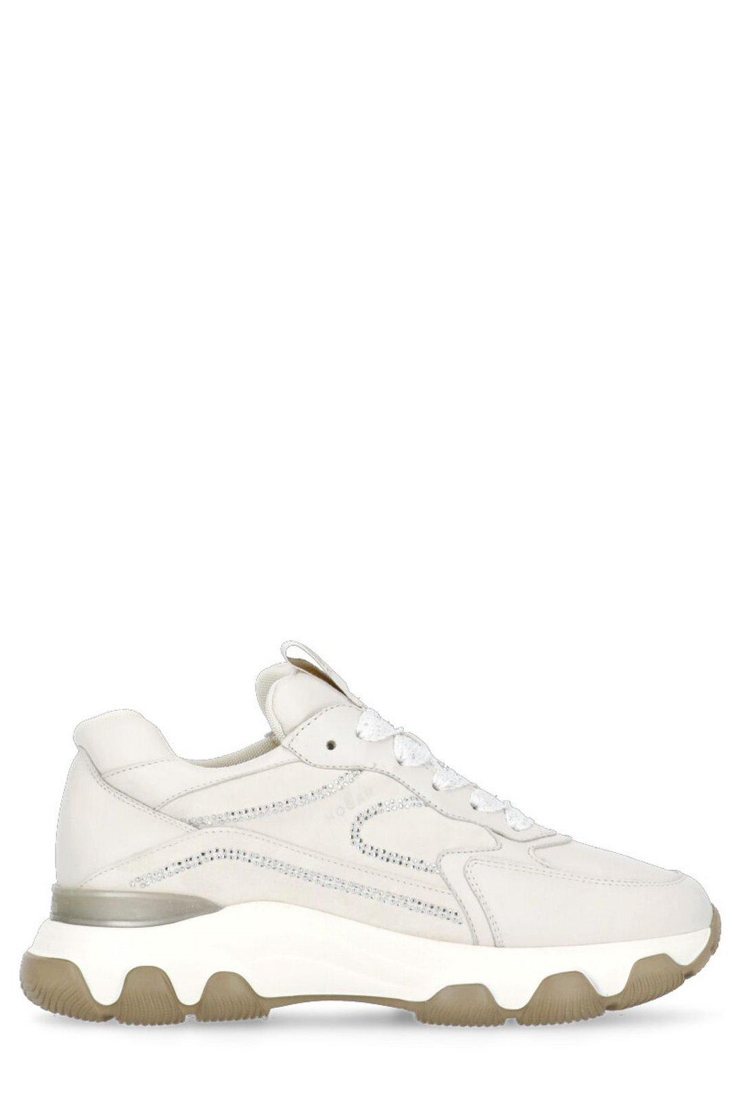 Shop Hogan Round-toe Lace-up Sneakers In Ivory