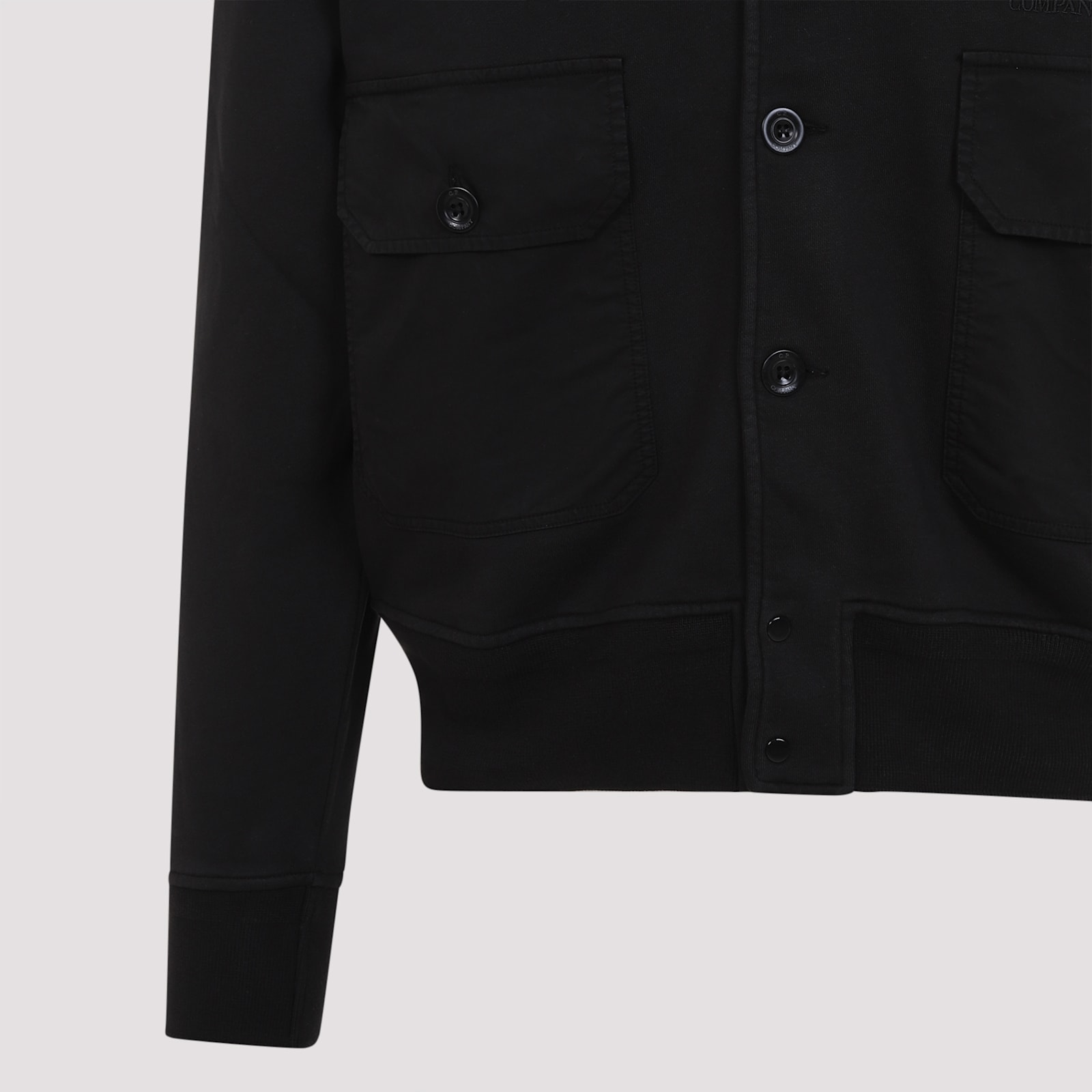 C.p. Company Full Button Sweatshirt With Cotton Poplin Pockets In Black