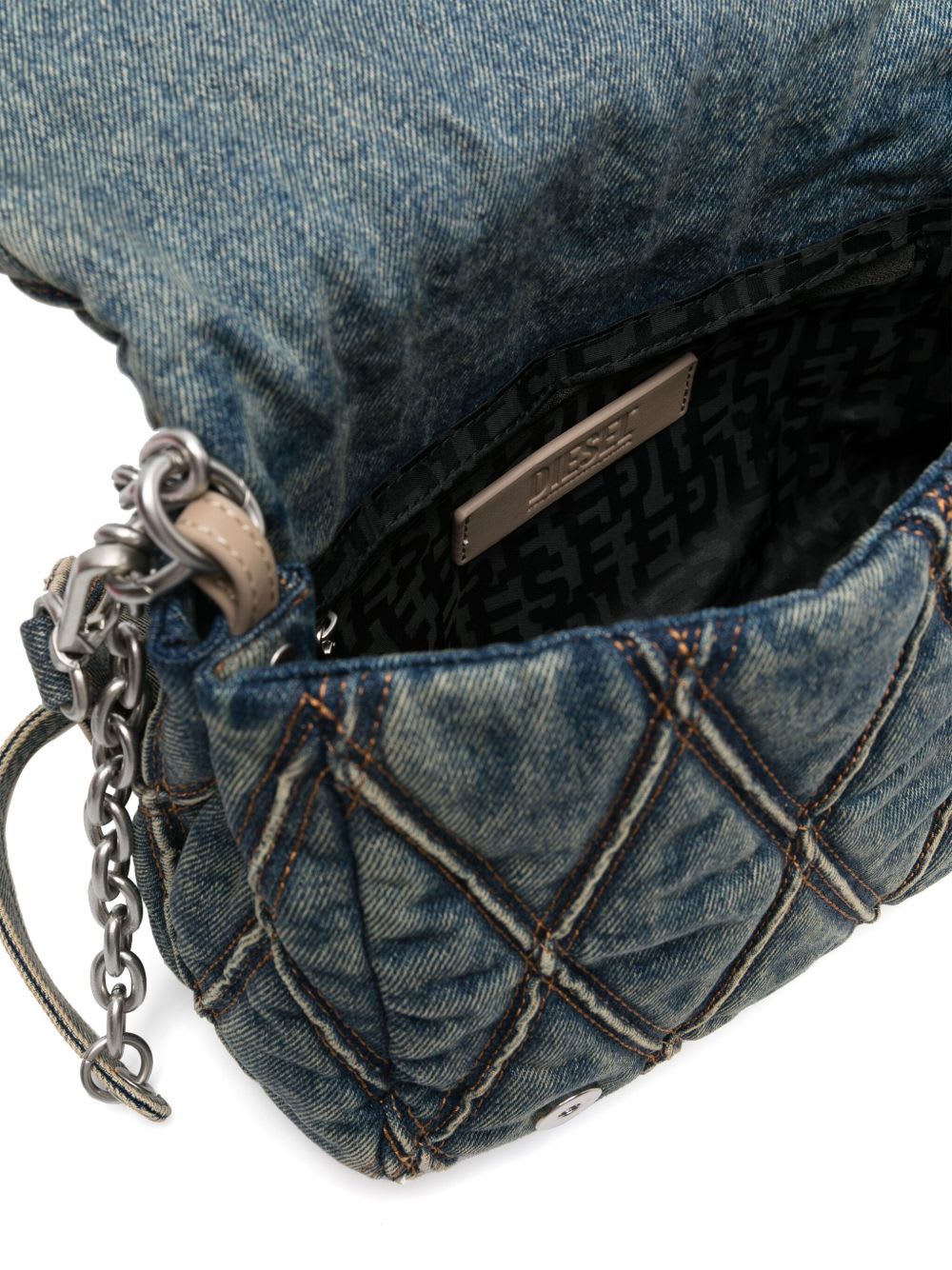 Diesel Charm Small Denim Shoulder Bag In Blue