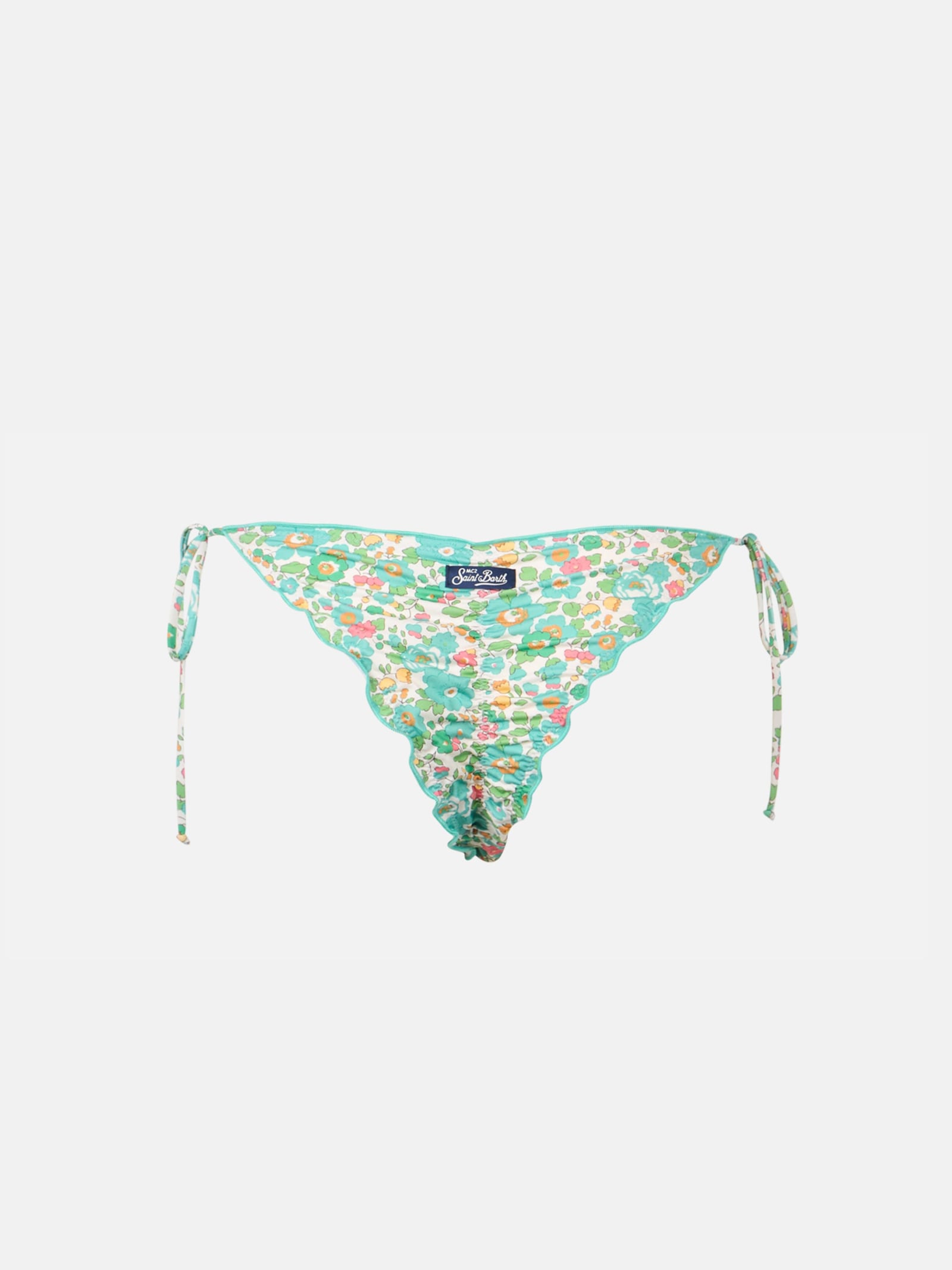 Mc2 Saint Barth Woman Betsy Cheeky Swim Briefs Miami Made With Liberty Fabric In Green