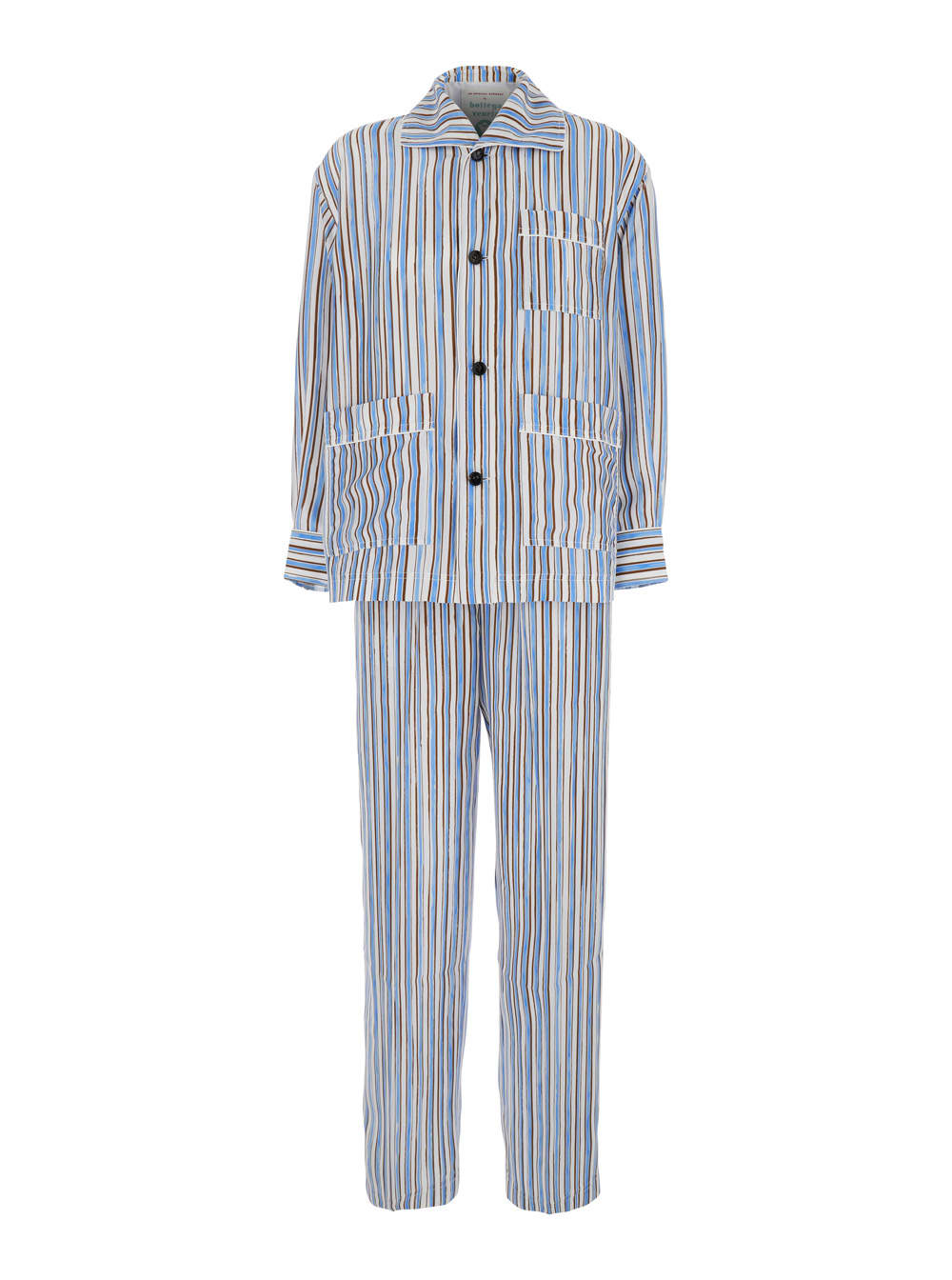 Blue Pijama Set With All-over Striped Motif In Habotai Silk Woman