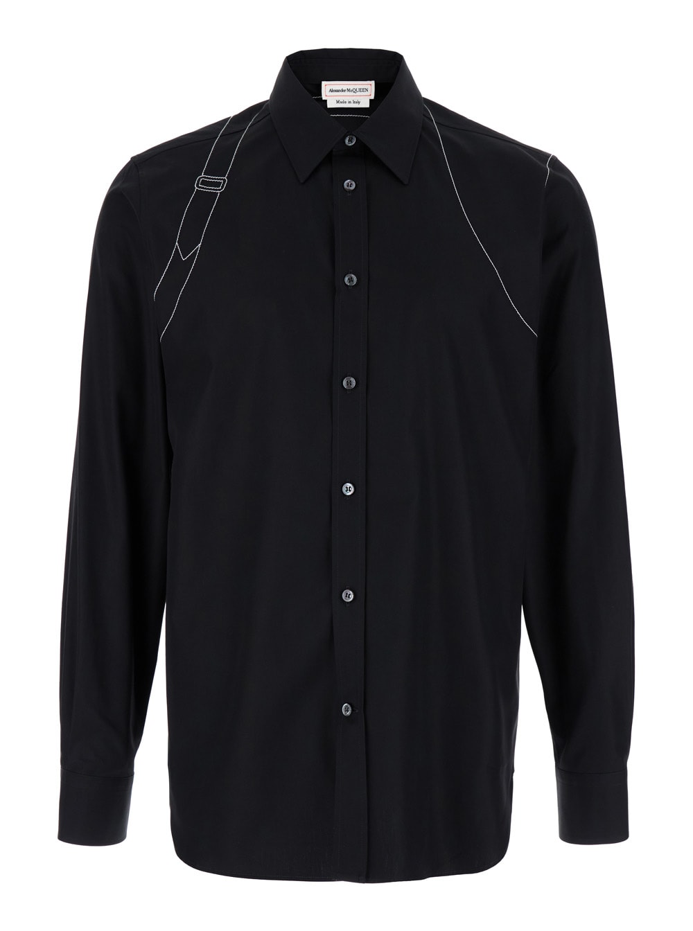 Shop Alexander Mcqueen Black Shirt With White Stitchings In Cotton Man