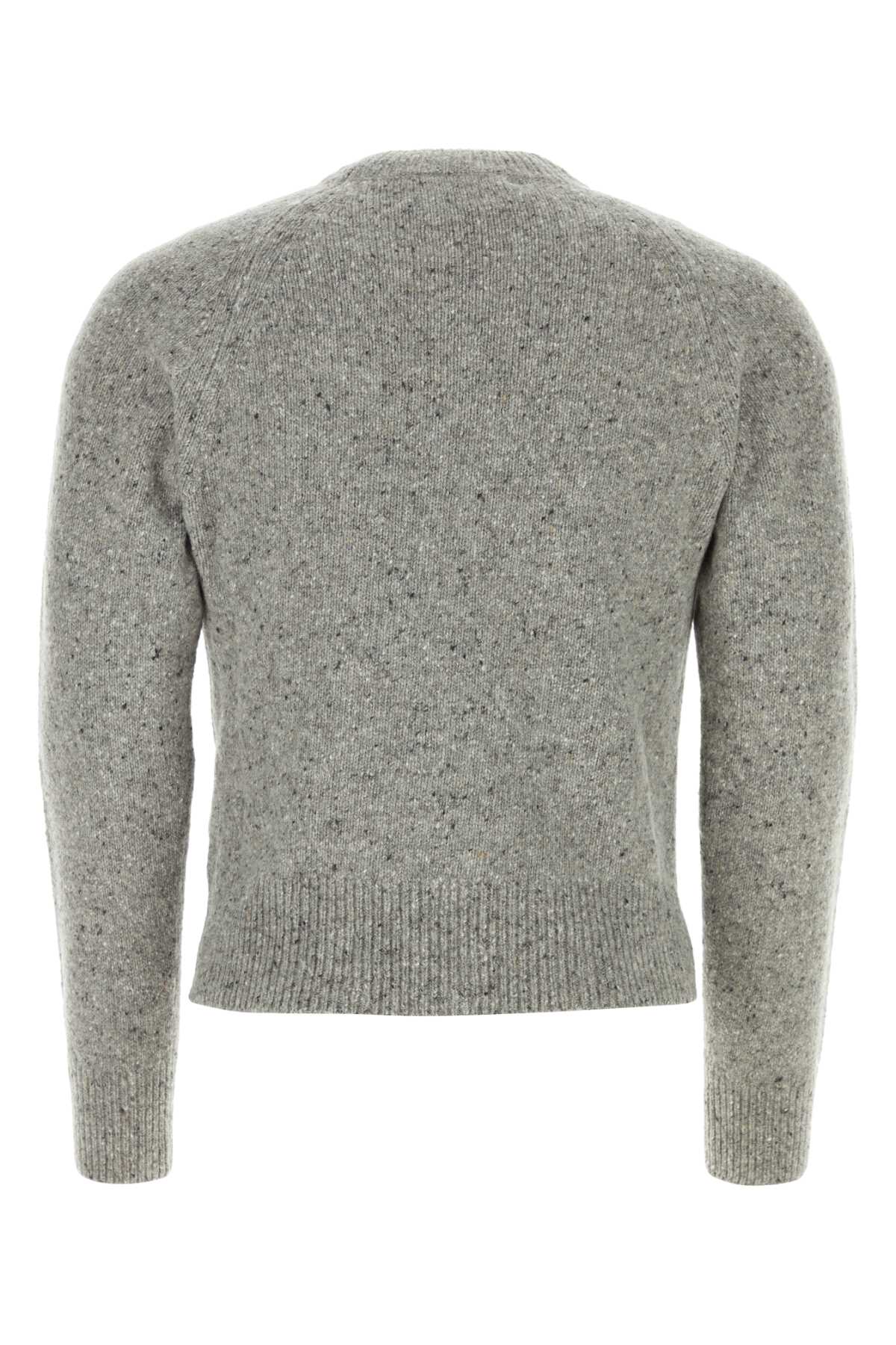 Shop Ami Alexandre Mattiussi Melange Grey Wool Blend Sweater In Lightheathergrey