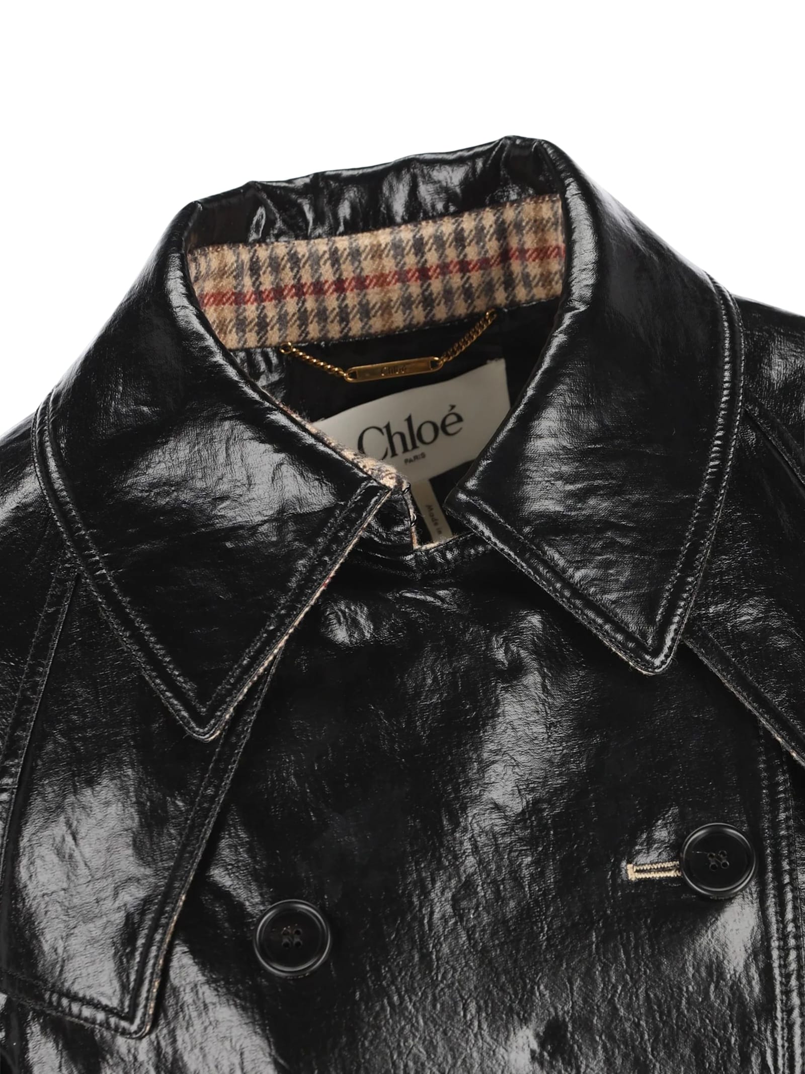 Chloé Belted Jacket In Shiny Coated Cotton In Black