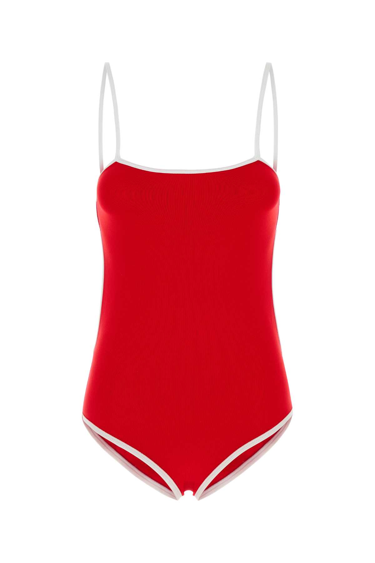 Miu Miu Cut-out One-piece Swimsuit In Rossobianco