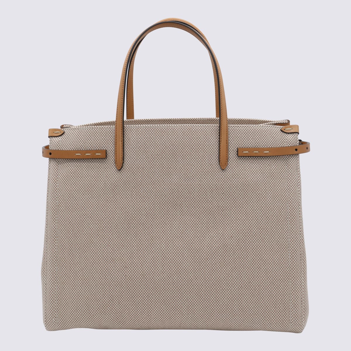Valentino Natural Cotton And Leather In Leather Brown