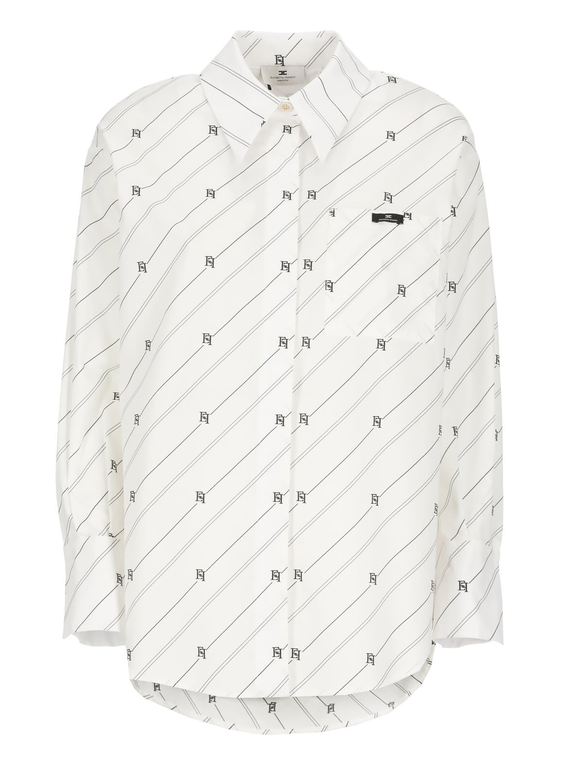 Shop Elisabetta Franchi Logo Label Printed Poplin Shirt In White