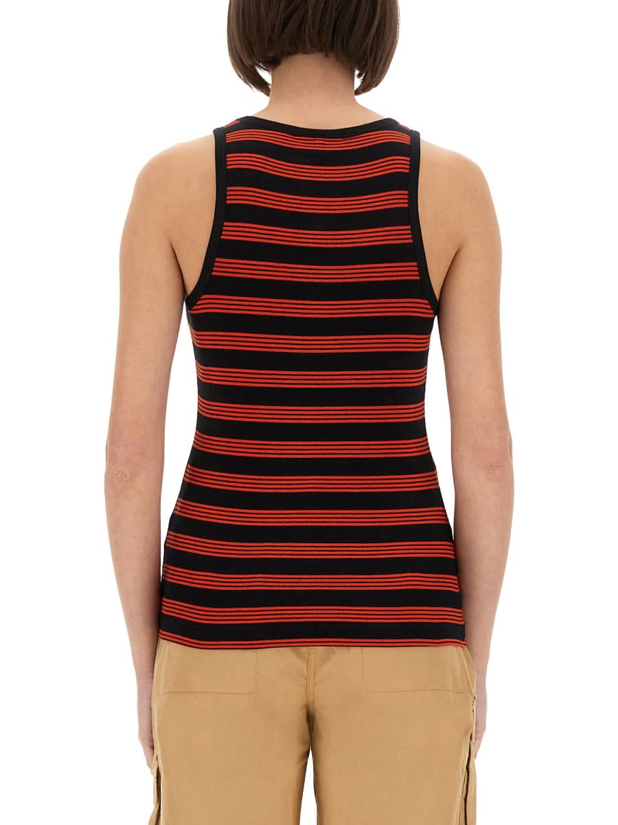 Ganni Red Striped Soft Cotton Rib Tank Top