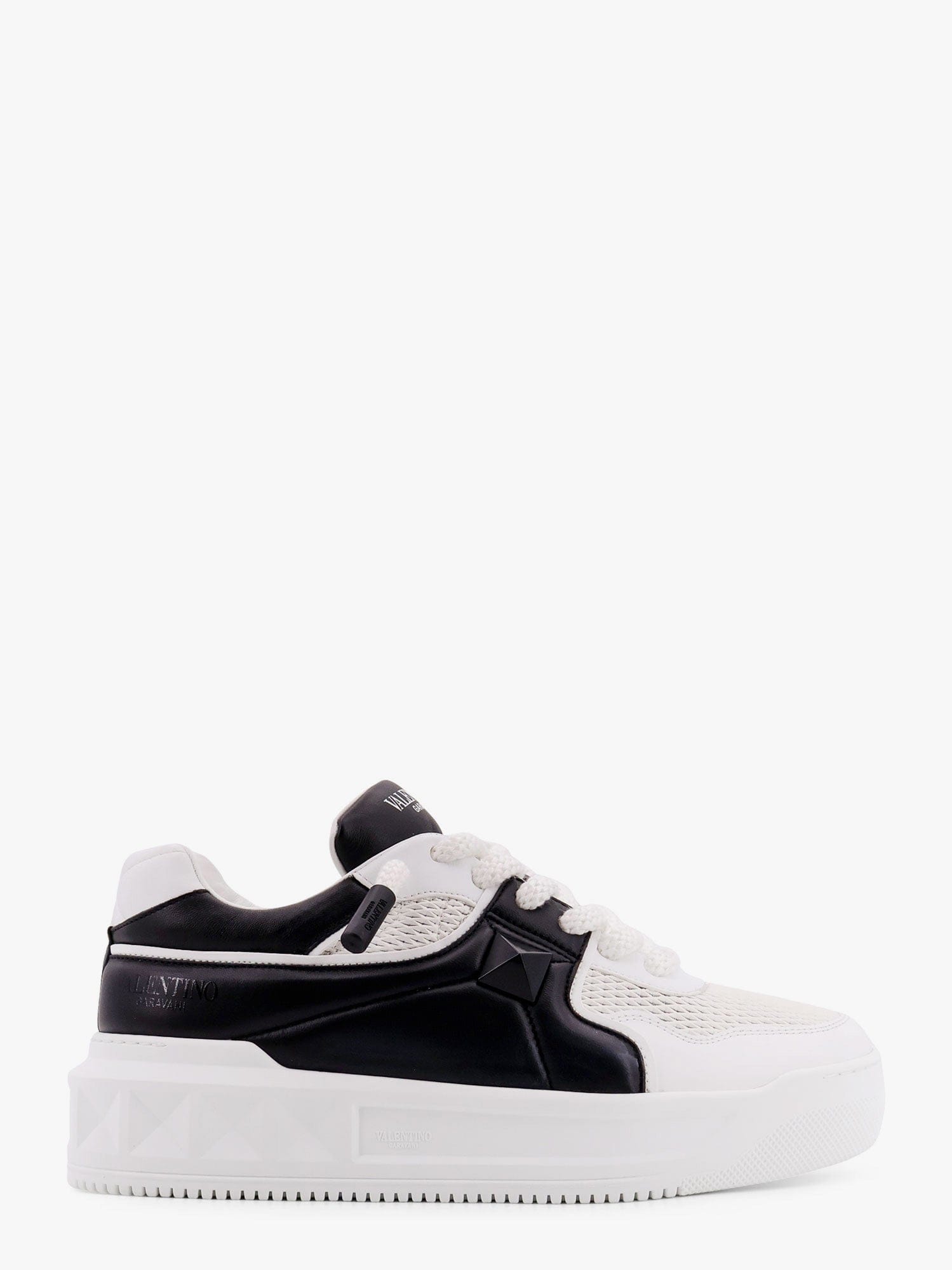 Valentino One Stud Xl Low-top Sneaker In Nappa Leather And Jacquard Toile Iconographe Technical Fabric In White