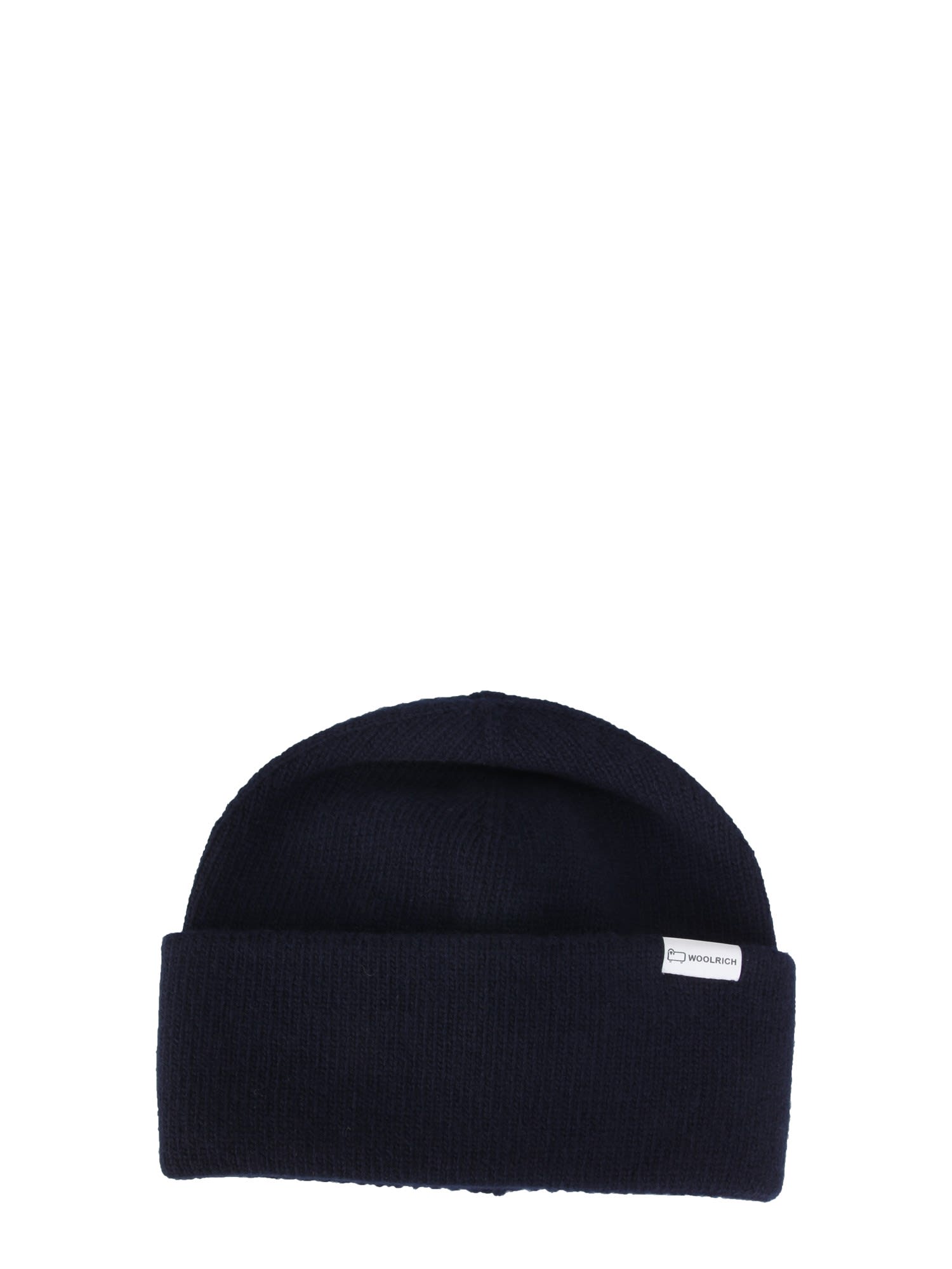 Woolrich Logo-patch Knitted Beanie In Blu