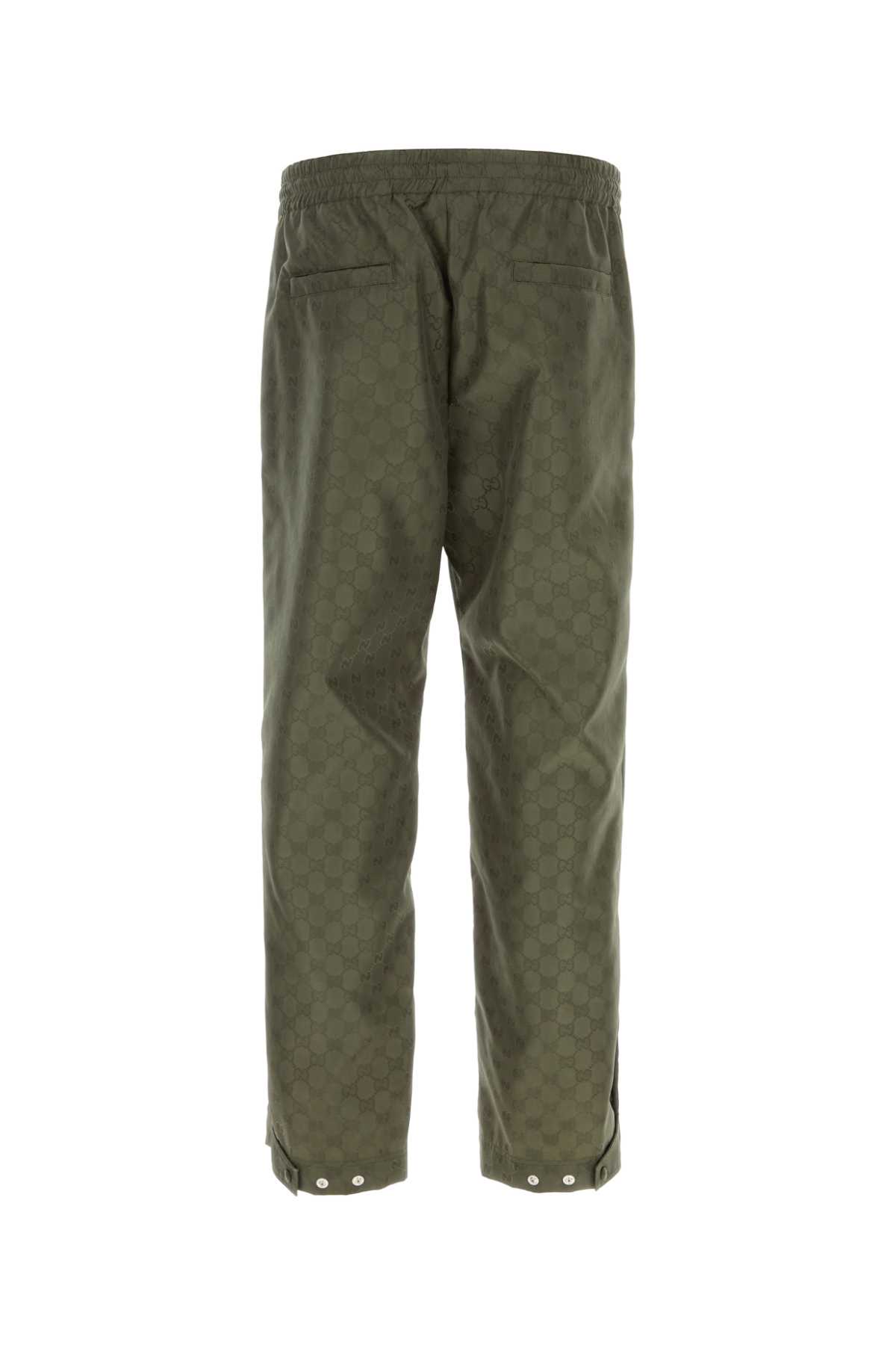 Shop Gucci Olive Green Nylon Pant In Evergreen