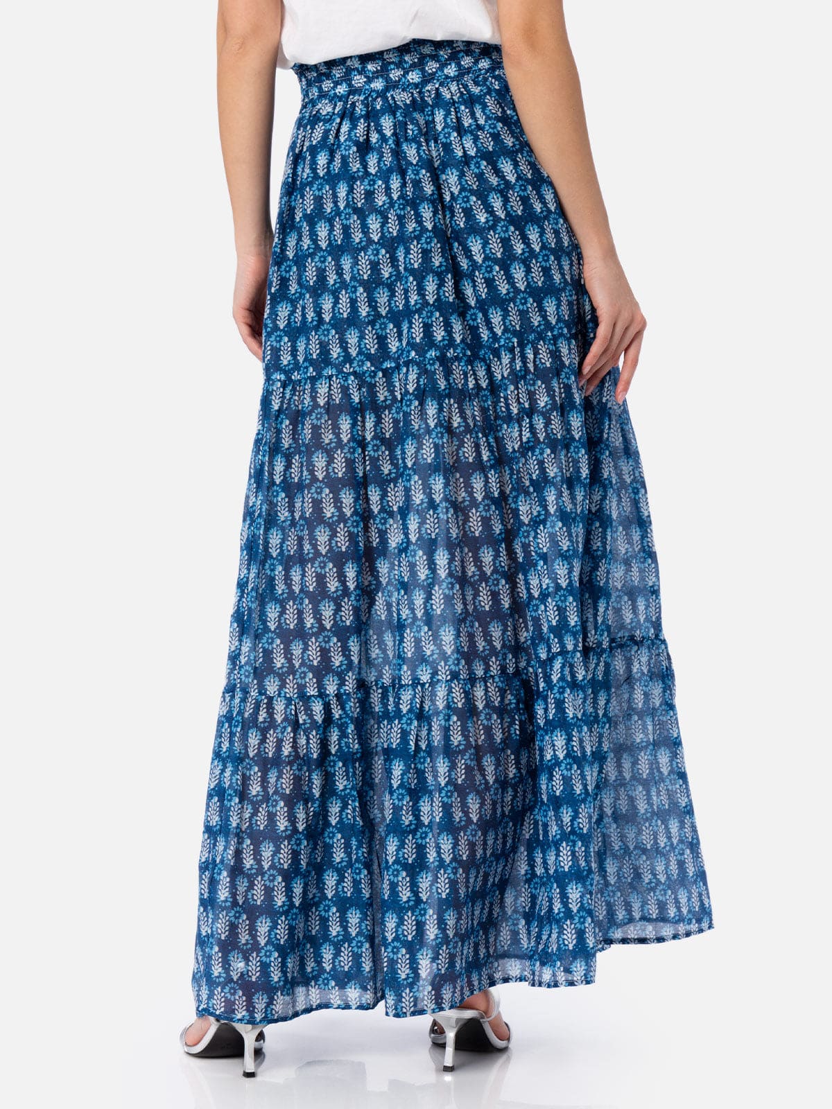 Shop Mc2 Saint Barth Woman Silk Voile Pleated Long Skirt Cheyenne In Blue