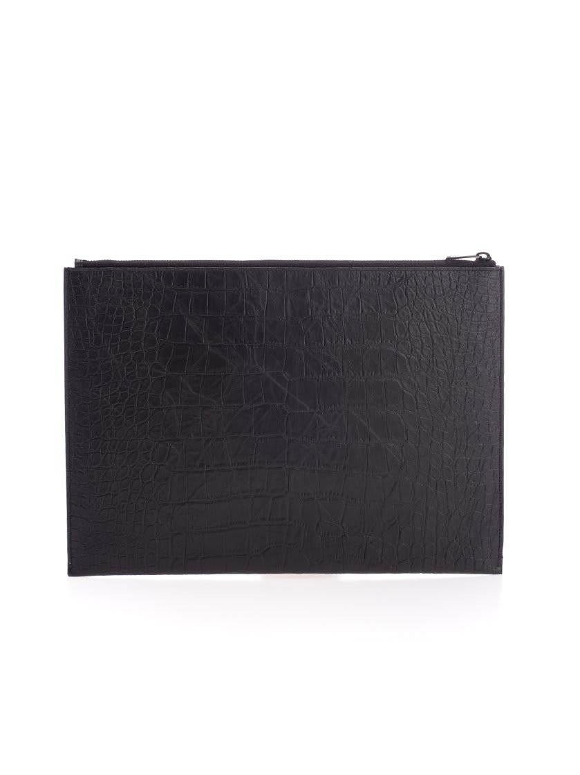 Shop Saint Laurent Logo Plaque Zip-up Clutch Bag In Black