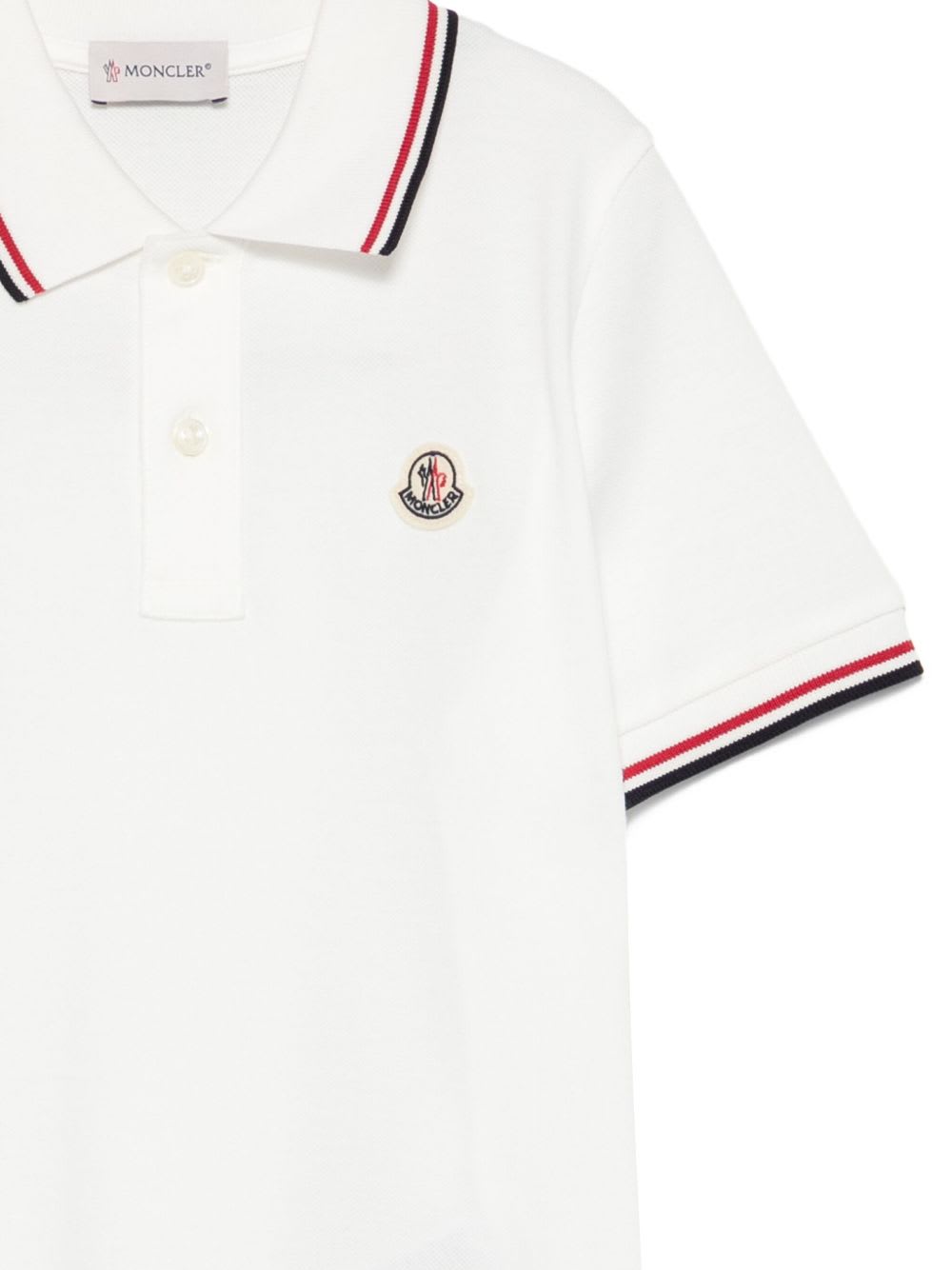 Moncler Polo En Piqué De Coton In White