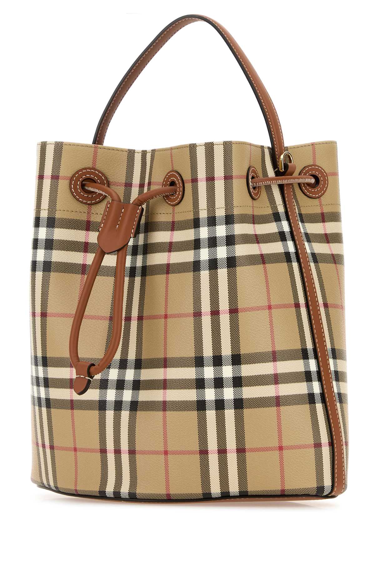 Burberry Printed Canvas Check Bucket Bag In Vntgchkbriarbrown