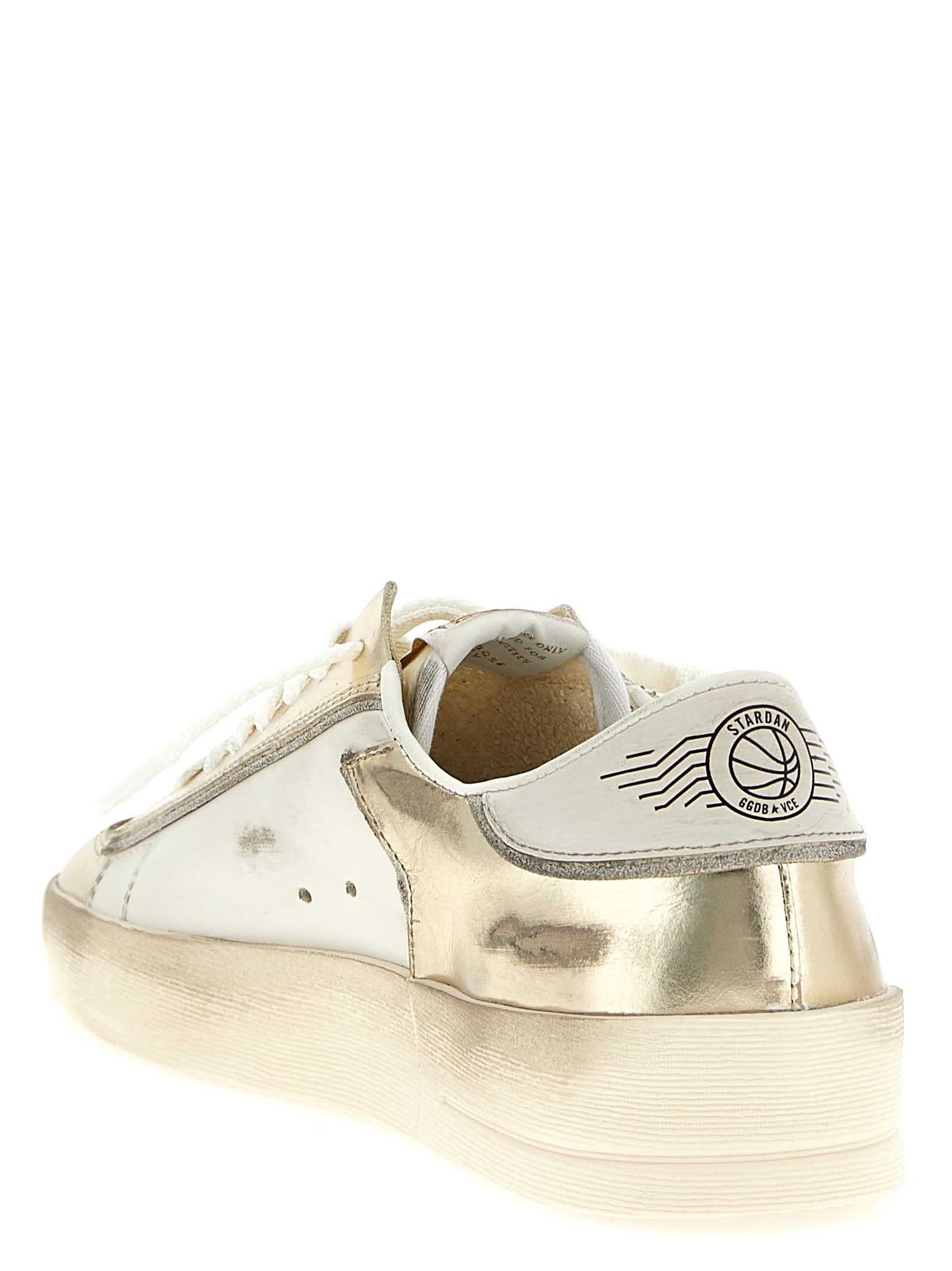 Golden Goose White And Gold Stardan Sneakers In Gold