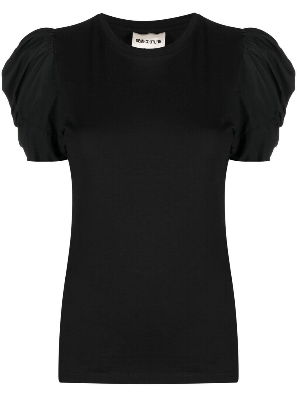 SEMICOUTURE ADELE JERSEY T-SHIRT WITH PUFF SLEEVES,11803143
