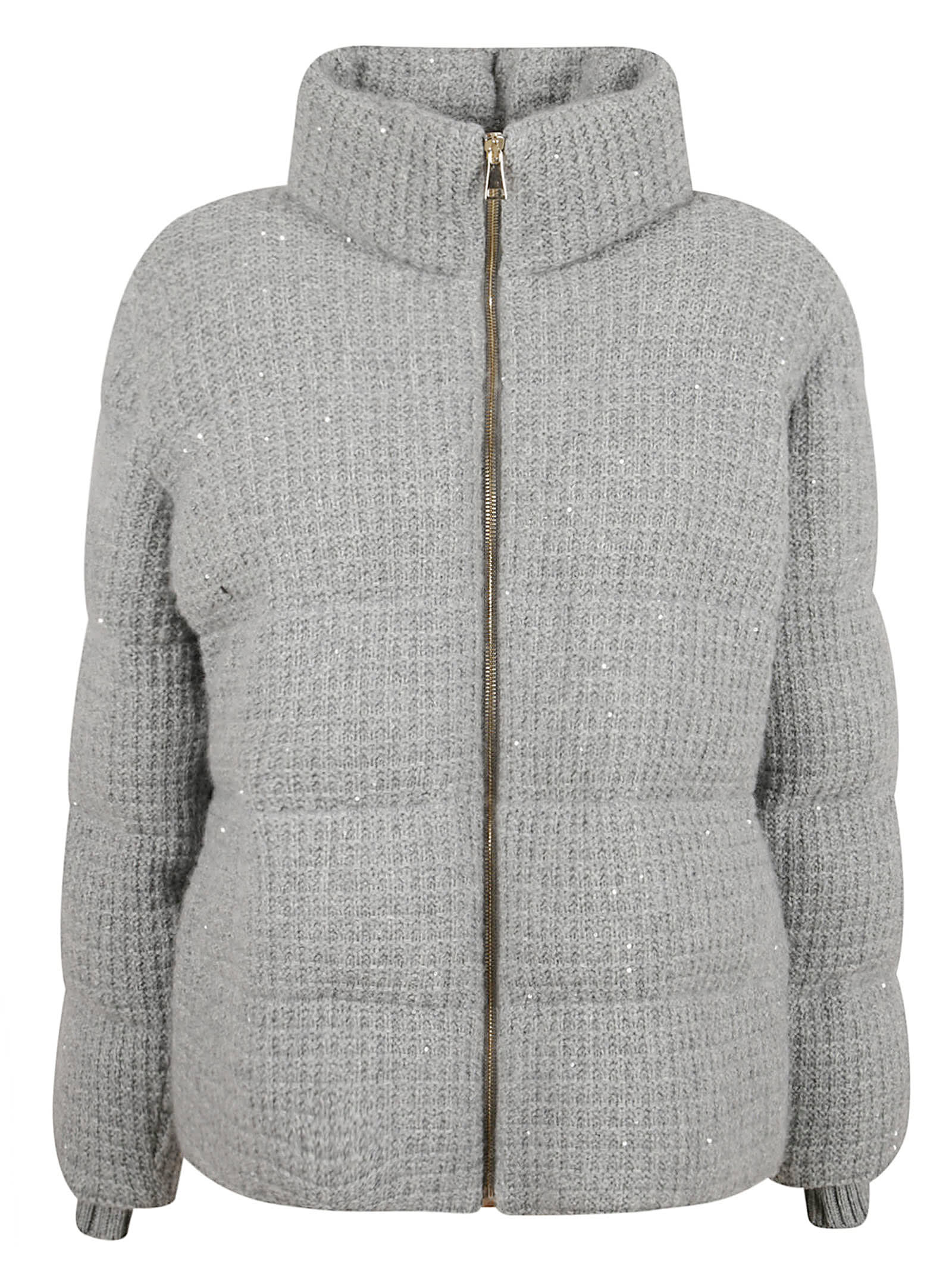 Fabiana Filippi Short Quilted Knit High-neck Puffer Jacket In Gray