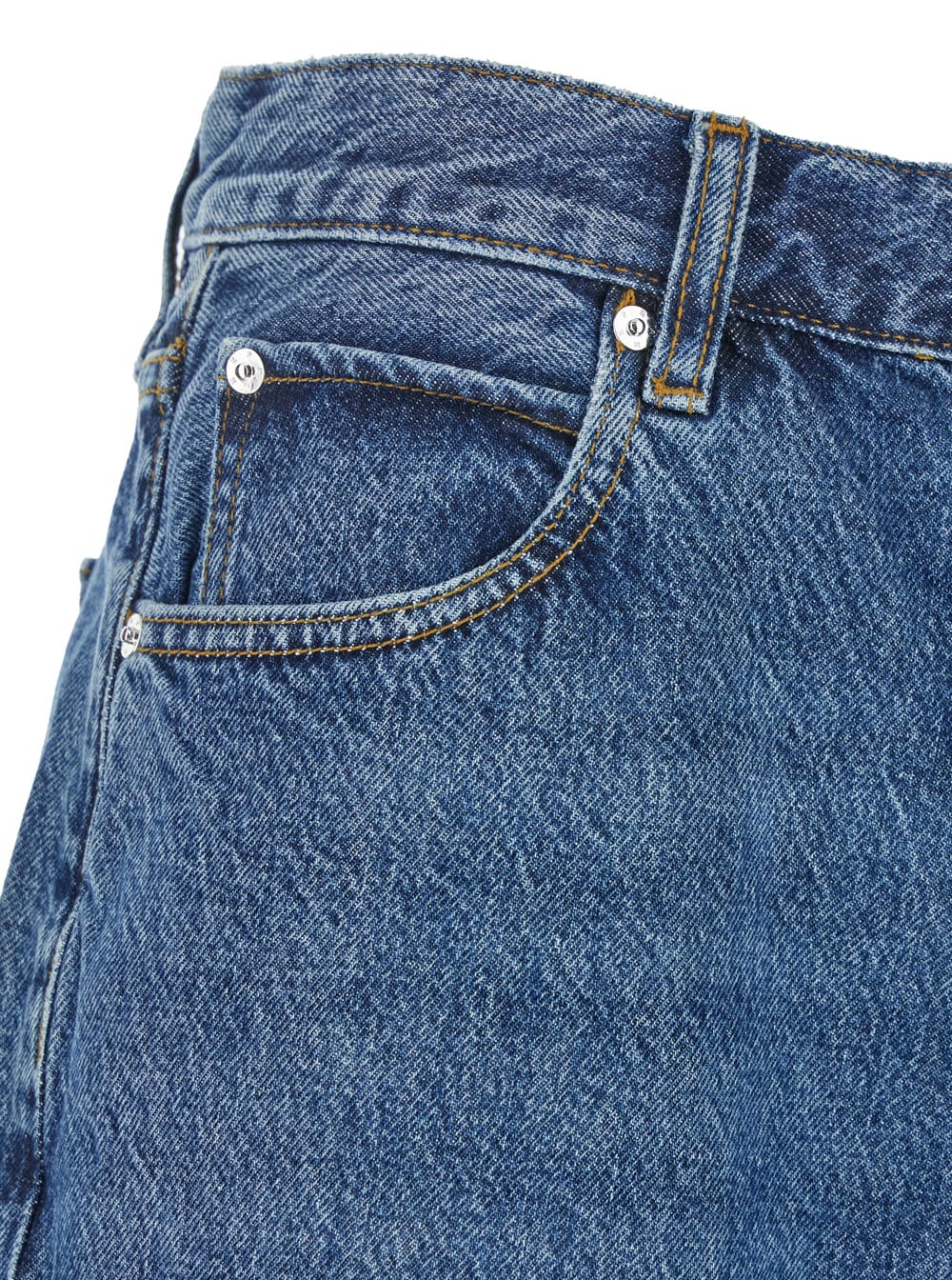 Shop Frame The Boy Short Blue Shorts With Belt Loops In Denim Woman